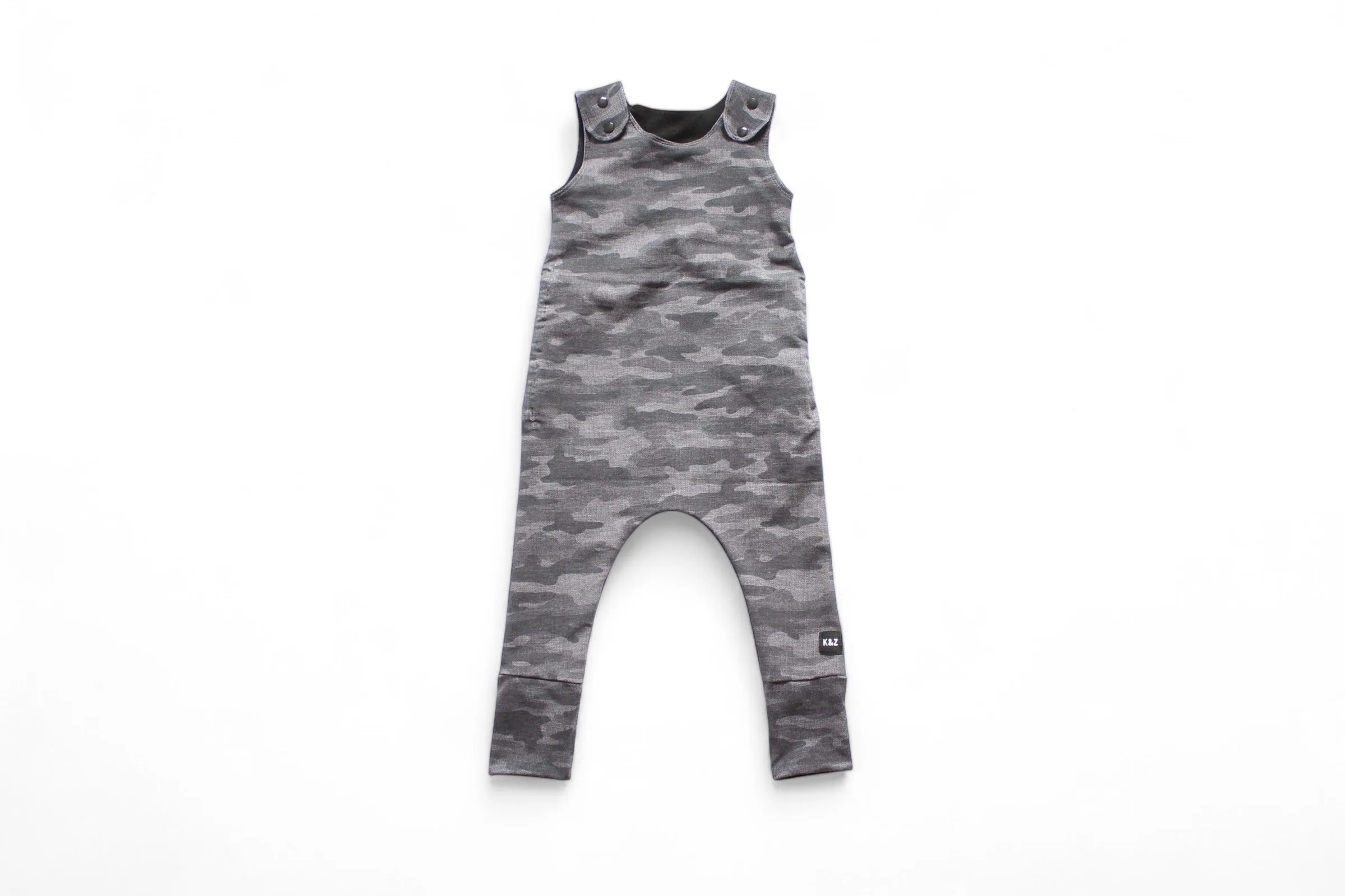 1-3y Black Textured Camo Overall Pants Romper - Grow With Me