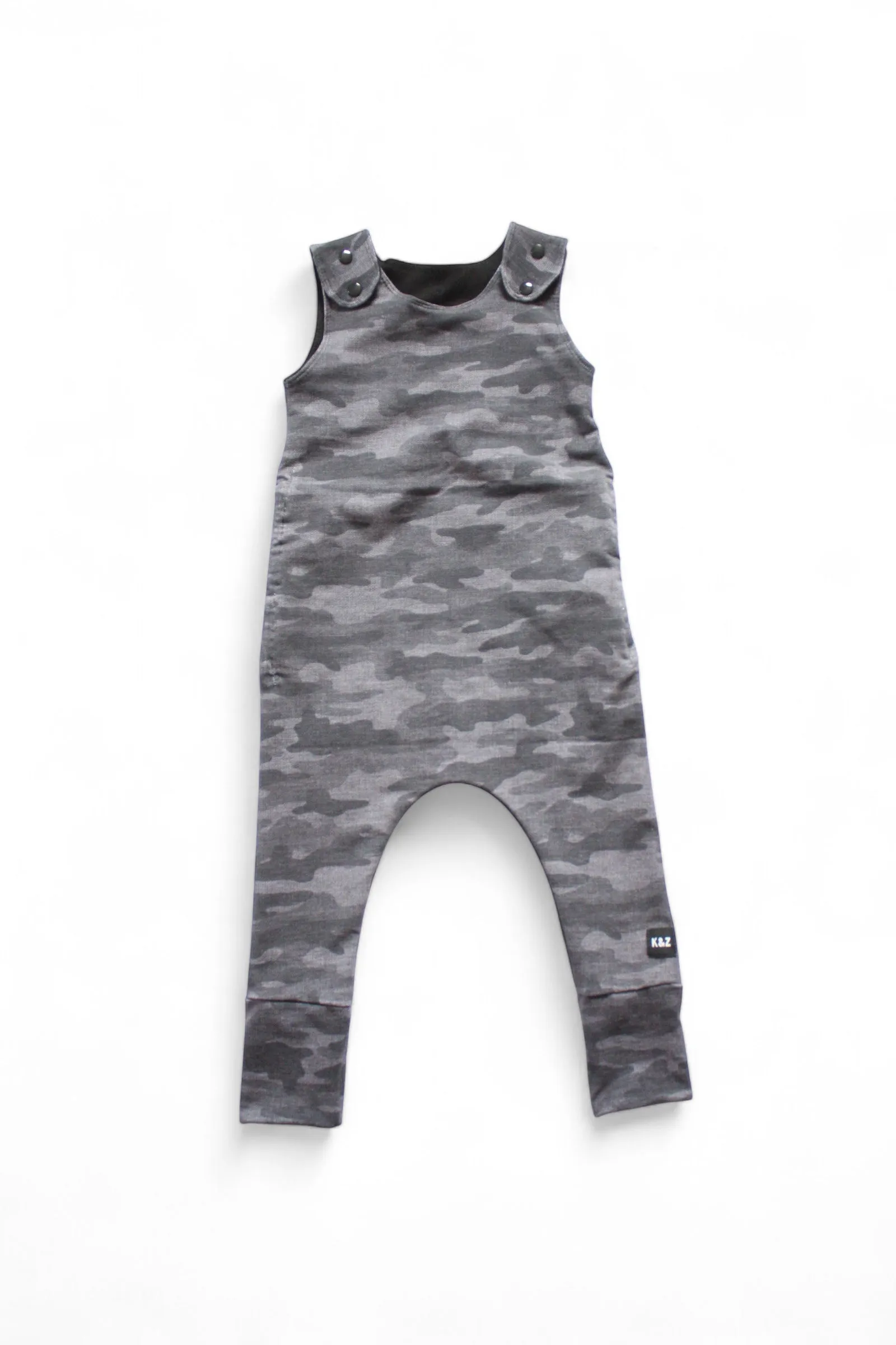 1-3y Black Textured Camo Overall Pants Romper - Grow With Me