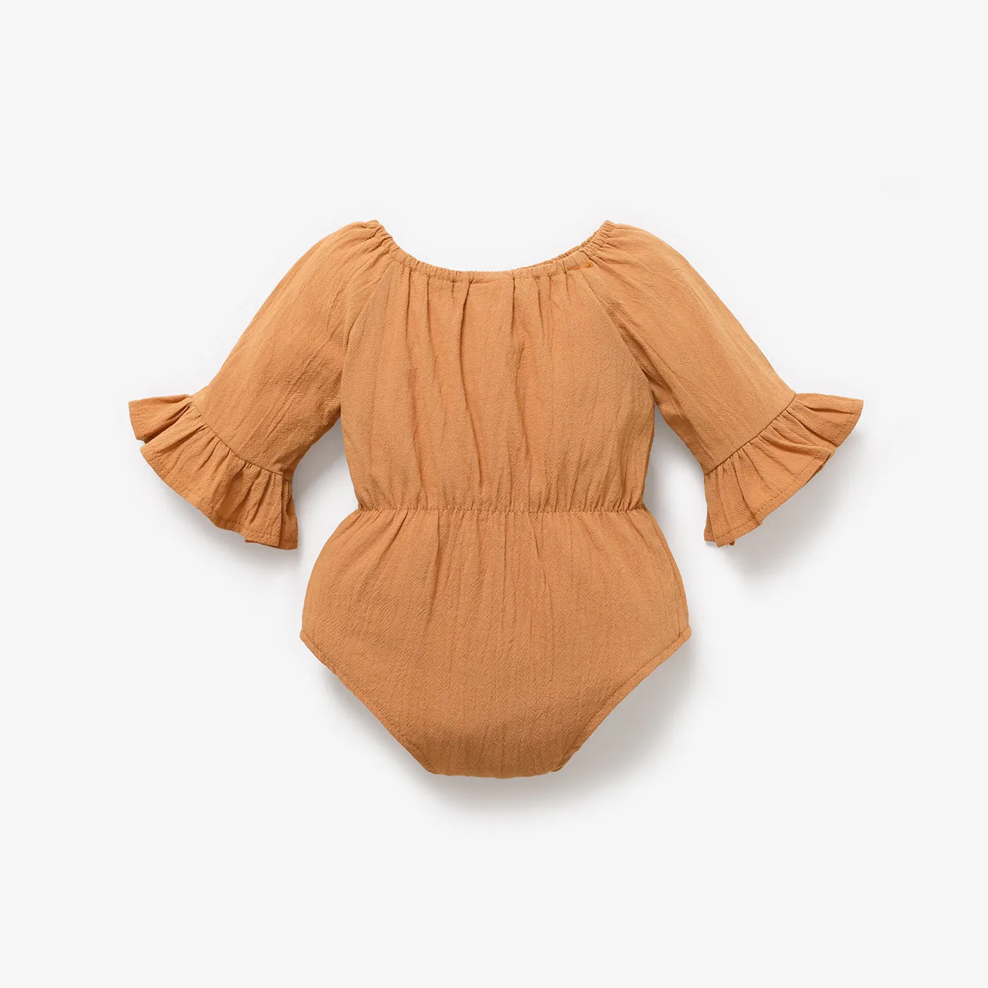 100% Cotton Solid Bowknot Decor Long-sleeve Baby Romper