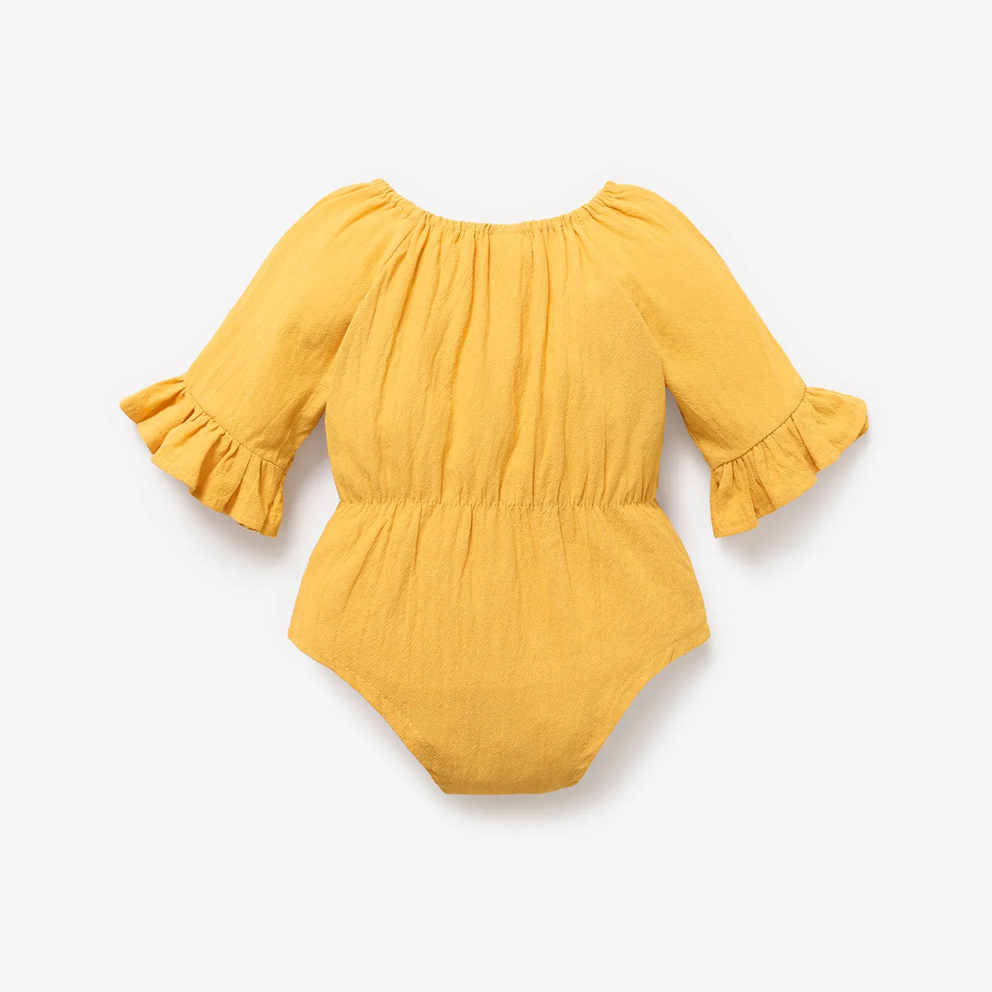 100% Cotton Solid Bowknot Decor Long-sleeve Baby Romper