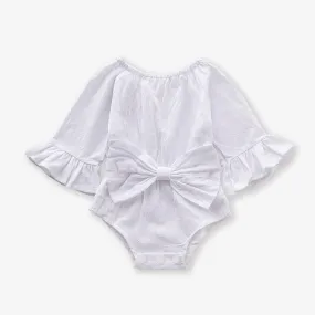100% Cotton Solid Bowknot Decor Long-sleeve Baby Romper