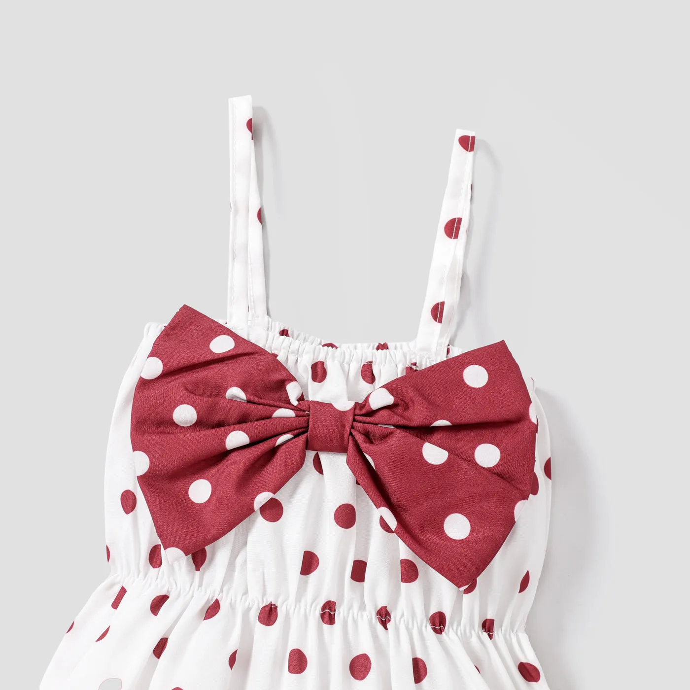 2pcs Baby Girl Allover Dots Bowknot Sleeveless Spaghetti Strap Romper with Headband Set