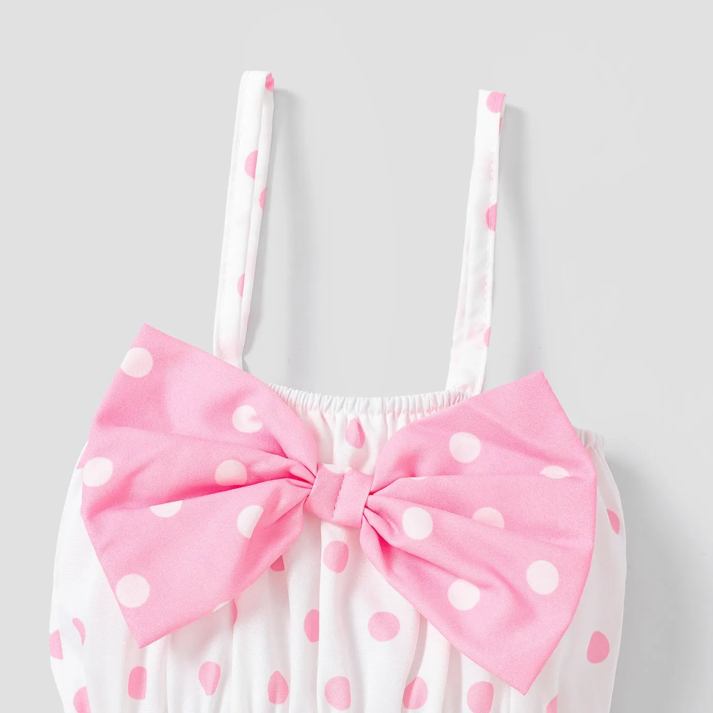 2pcs Baby Girl Allover Dots Bowknot Sleeveless Spaghetti Strap Romper with Headband Set