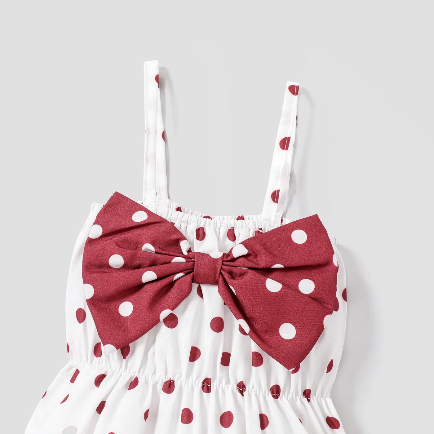 2pcs Baby Girl Allover Dots Bowknot Sleeveless Spaghetti Strap Romper with Headband Set