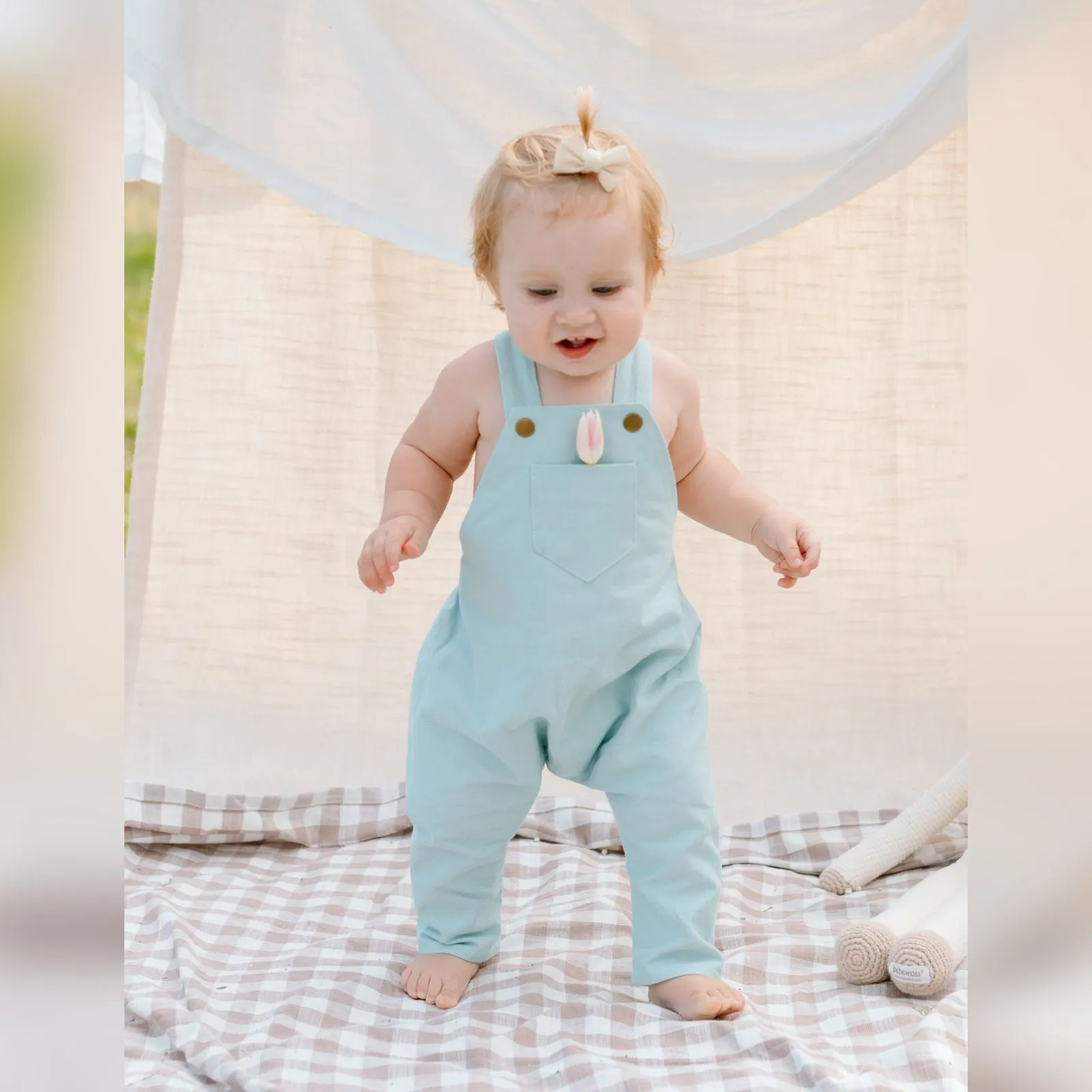 3T Daydream Blue-Green Linen Romper