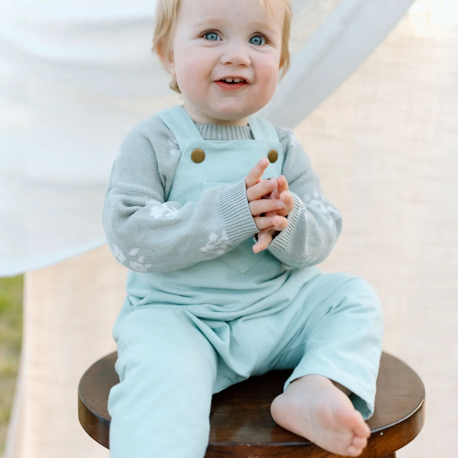3T Daydream Blue-Green Linen Romper