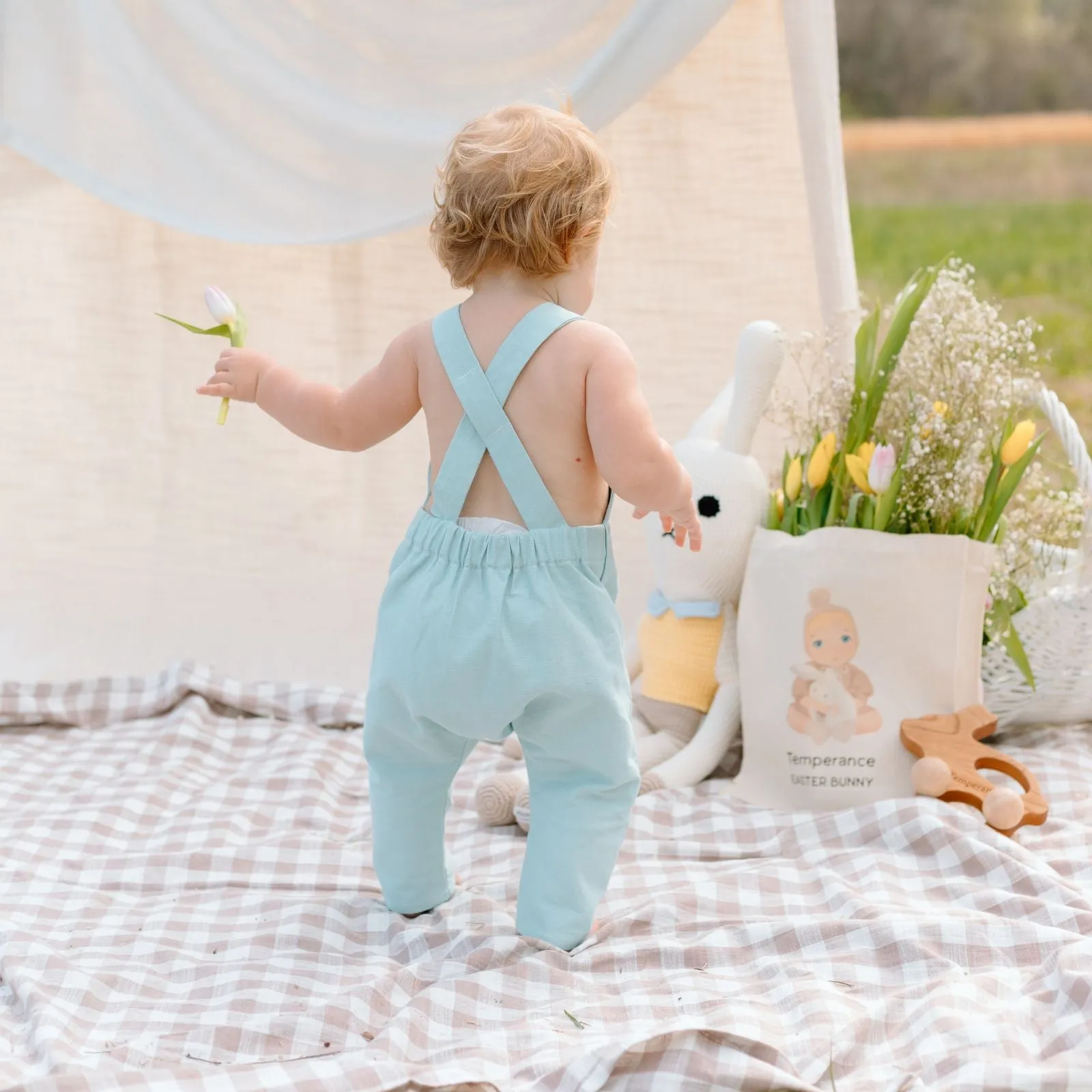 3T Daydream Blue-Green Linen Romper
