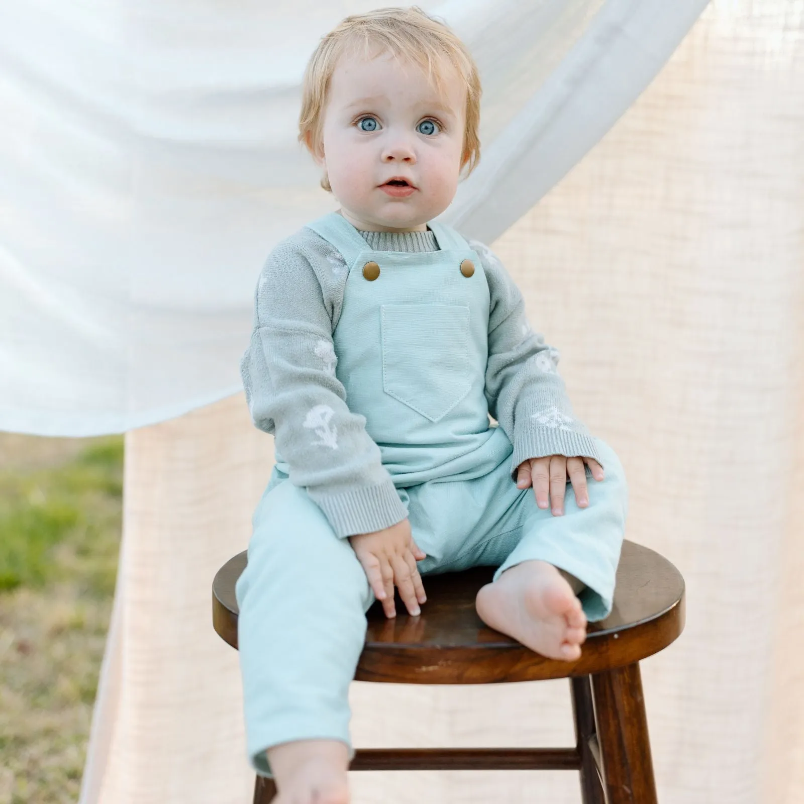 3T Daydream Blue-Green Linen Romper