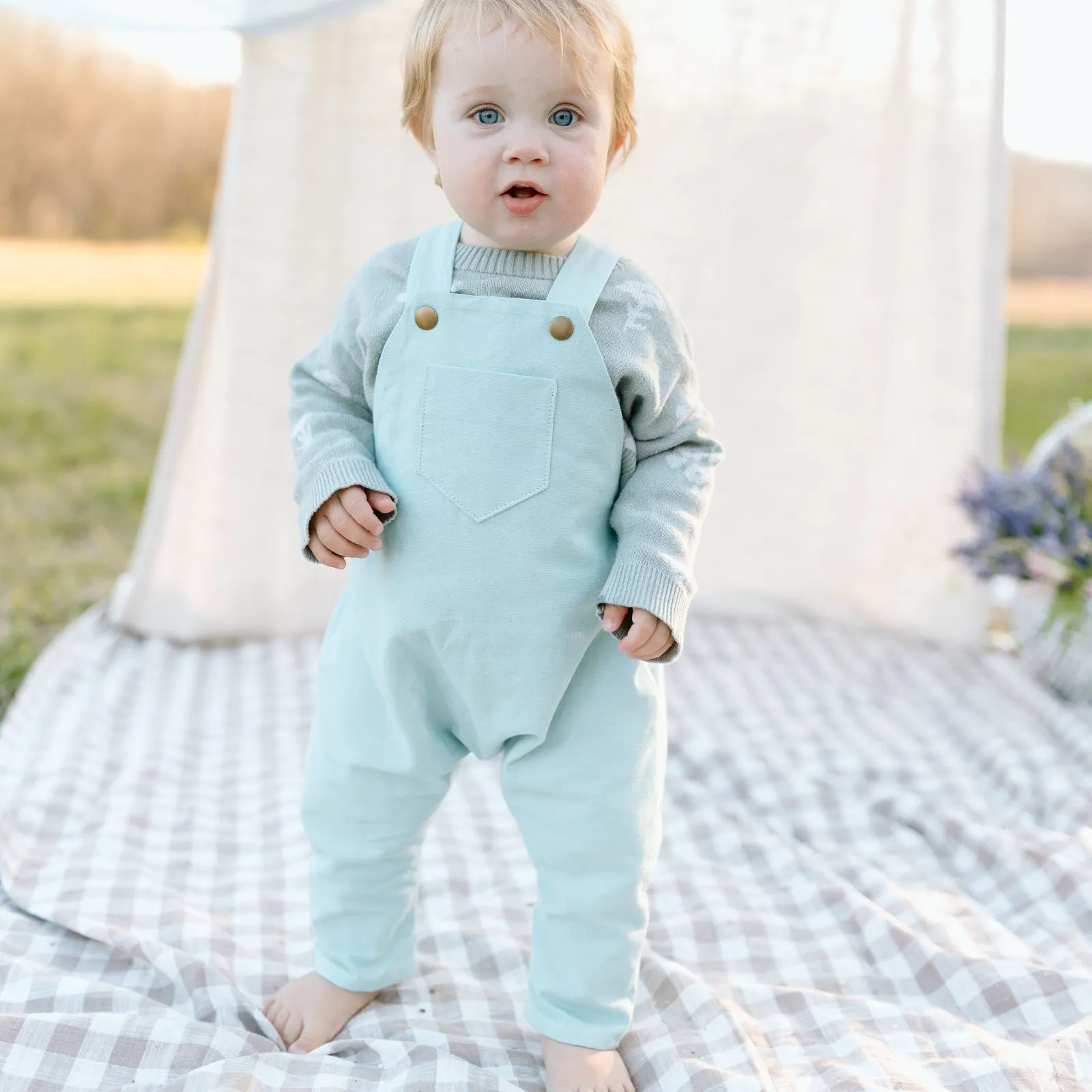 3T Daydream Blue-Green Linen Romper