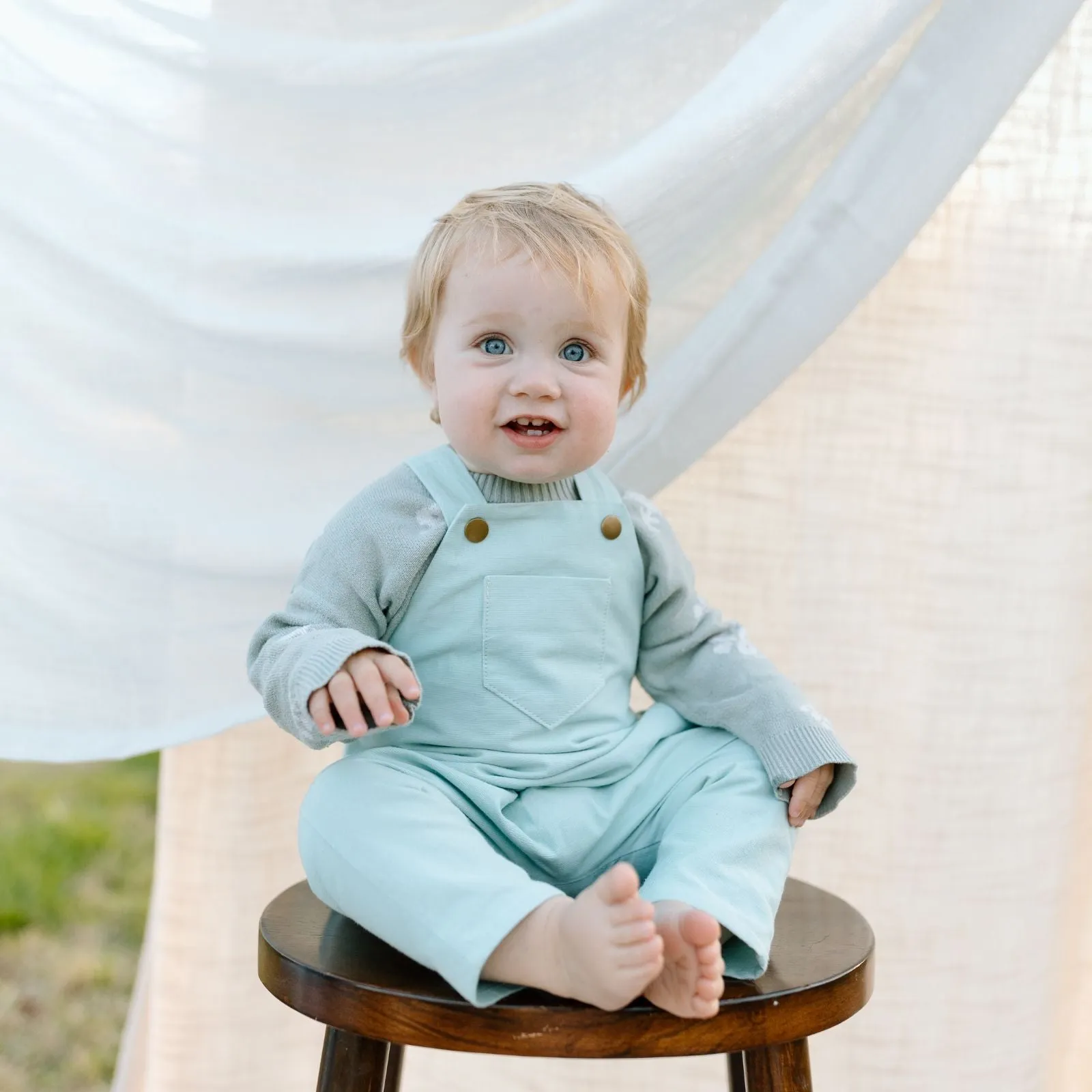 3T Daydream Blue-Green Linen Romper