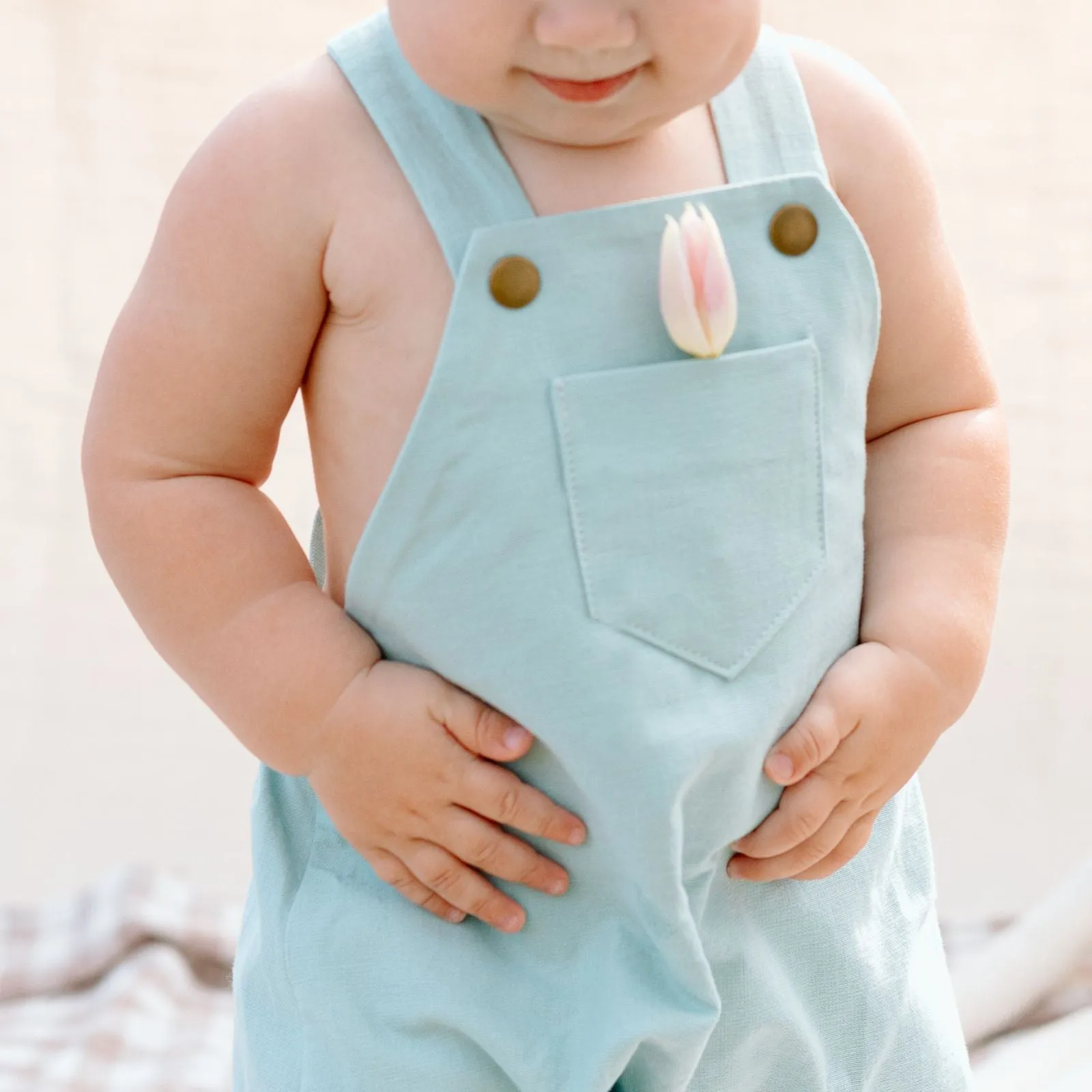3T Daydream Blue-Green Linen Romper