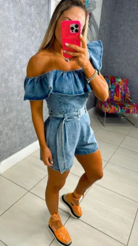 6325 Off shoulder ruffle detail romper