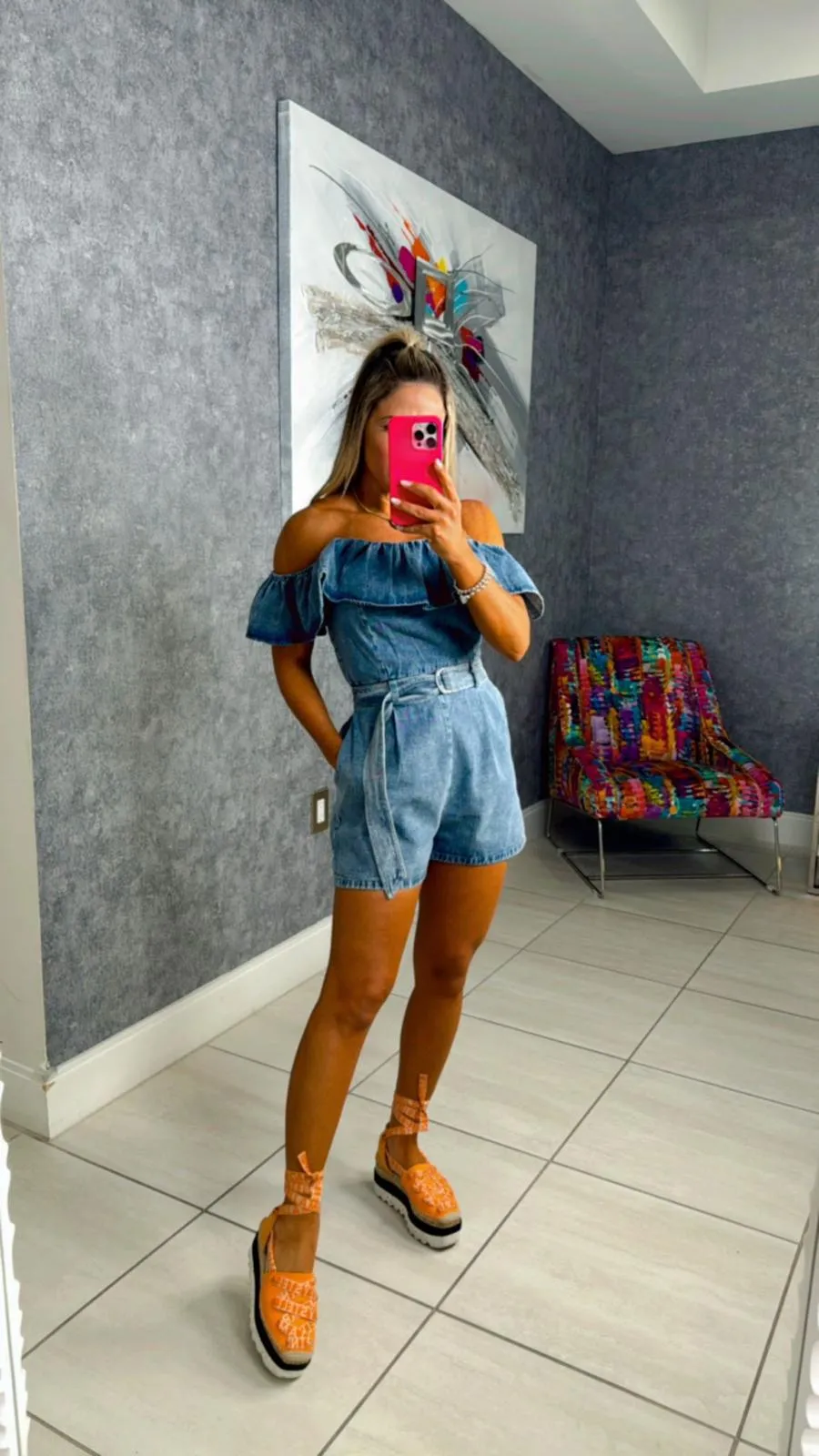 6325 Off shoulder ruffle detail romper