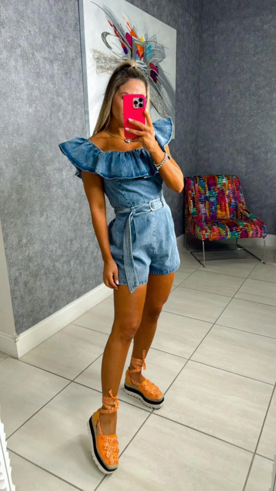 6325 Off shoulder ruffle detail romper