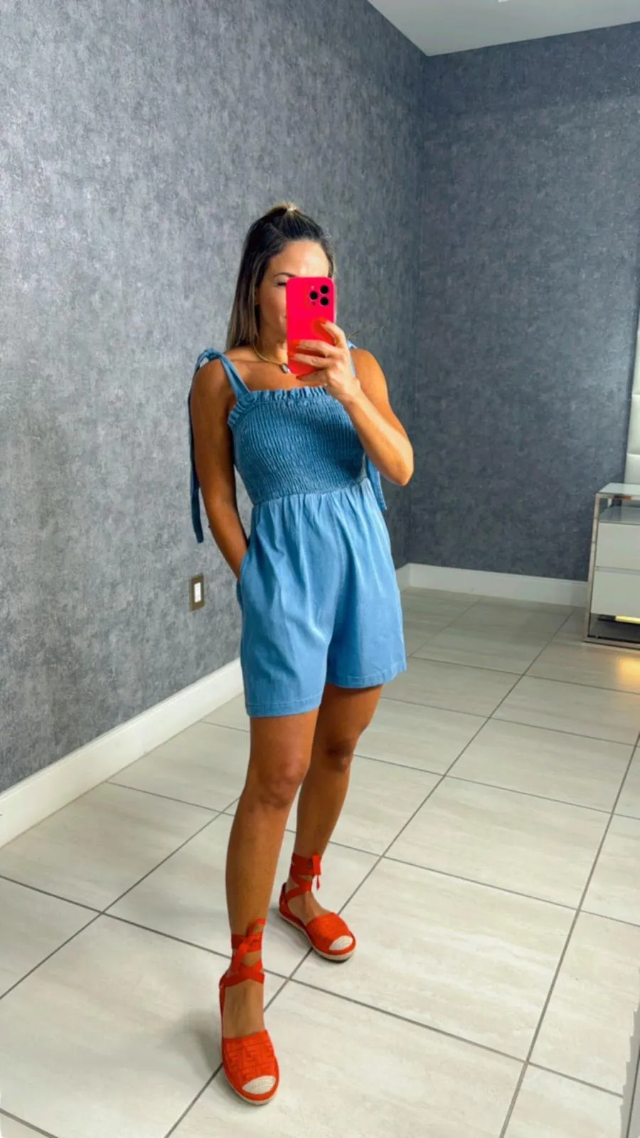 7962 Tencel shoulder tie romper