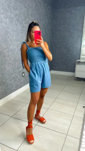 7962 Tencel shoulder tie romper