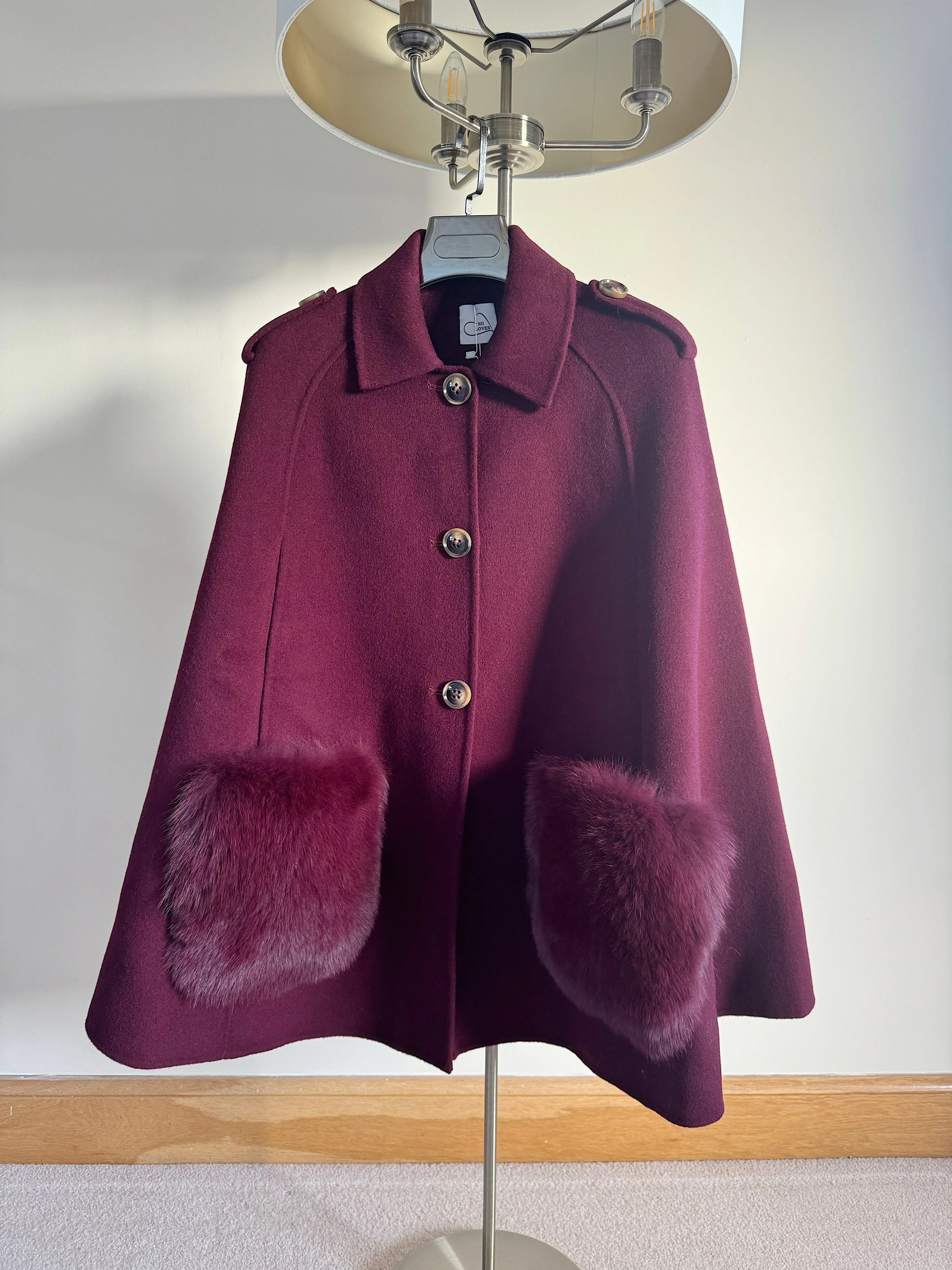 Adult Luxurious Cashmere cape with Fox fur details part of MI LOVES SIGNATURE ELITE COLLECTION