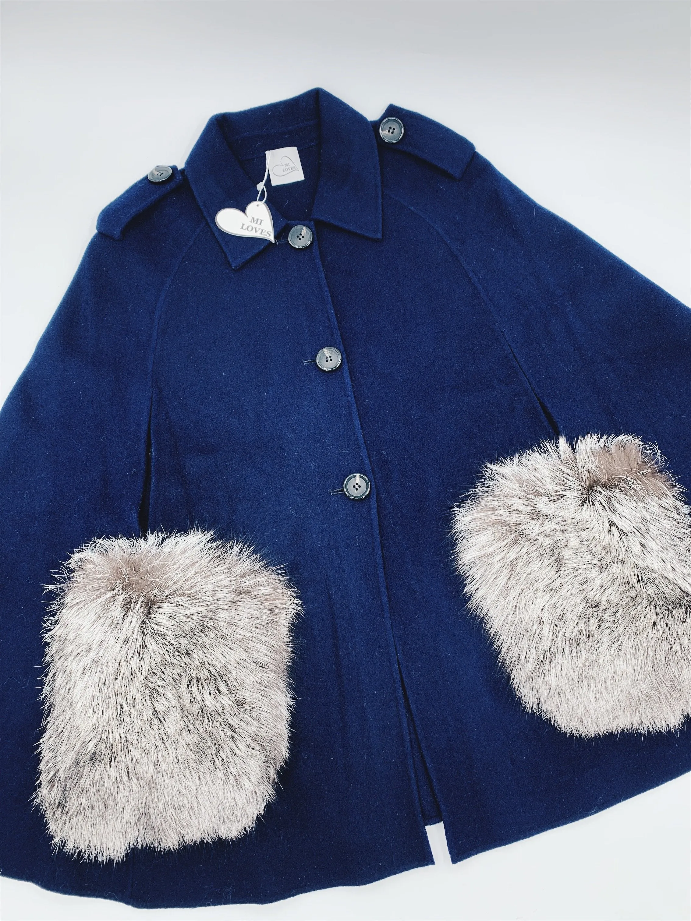 Adult Luxurious Cashmere cape with Fox fur details part of MI LOVES SIGNATURE ELITE COLLECTION