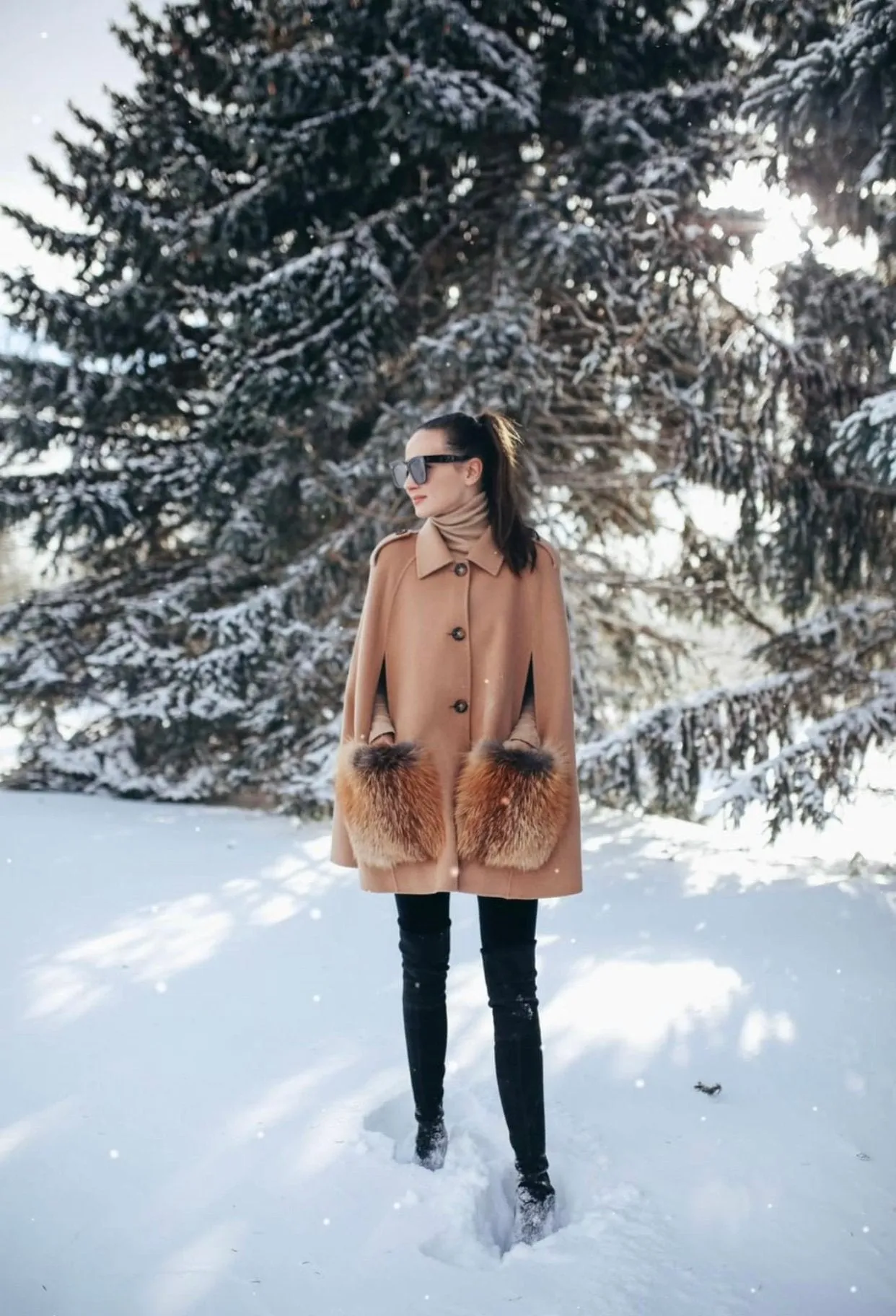 Adult Luxurious Cashmere cape with Fox fur details part of MI LOVES SIGNATURE ELITE COLLECTION