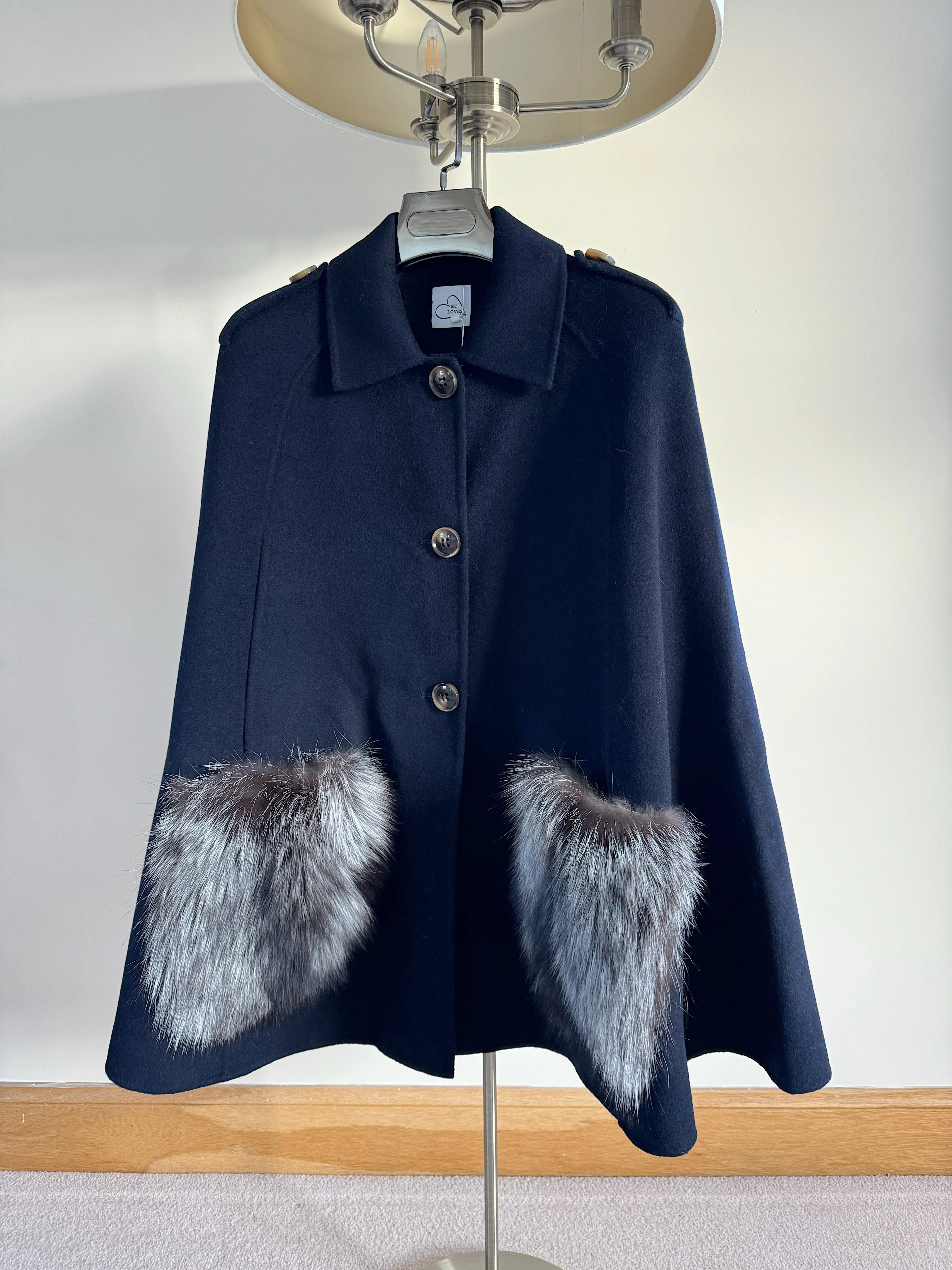 Adult Luxurious Cashmere cape with Fox fur details part of MI LOVES SIGNATURE ELITE COLLECTION
