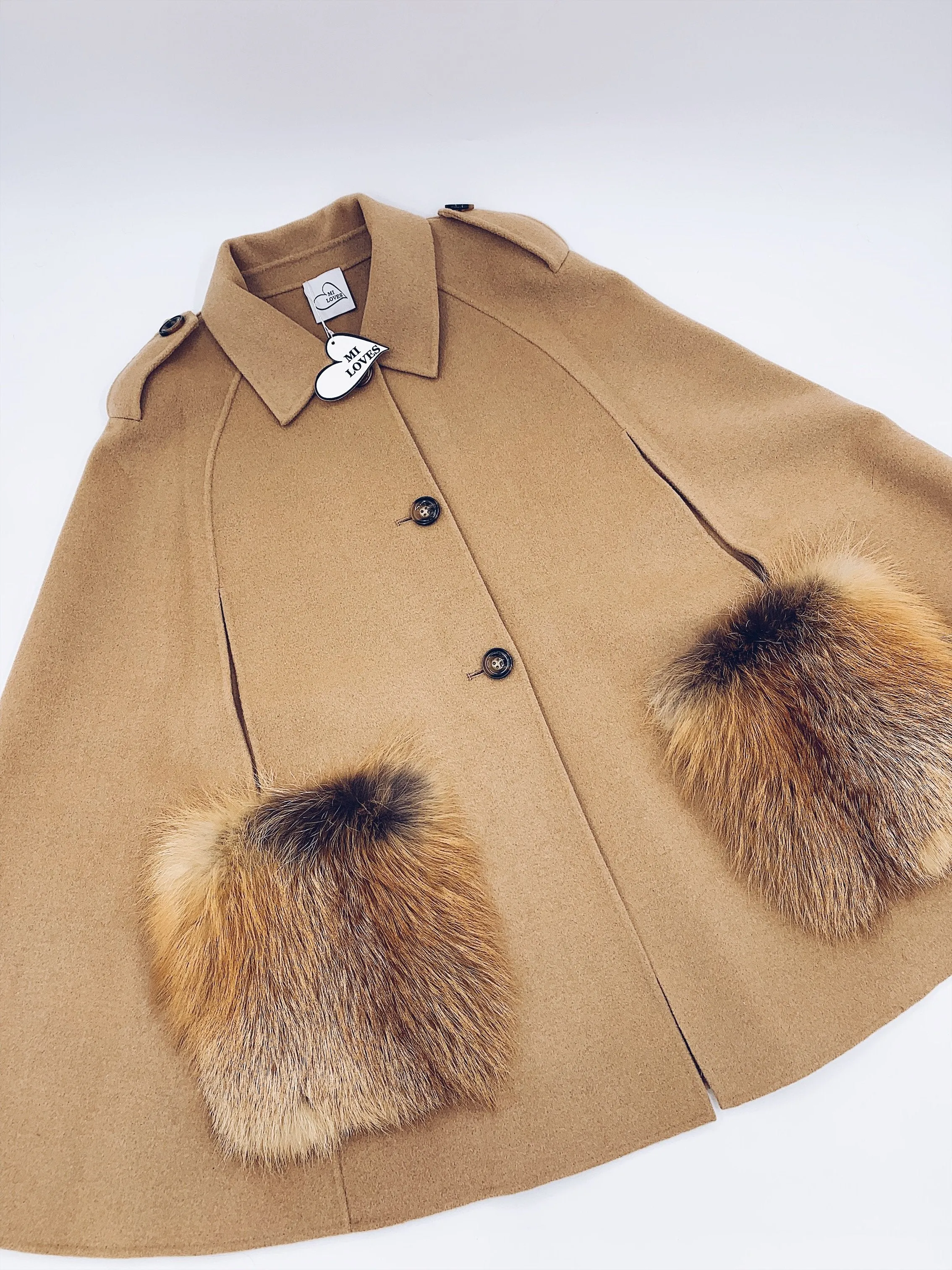 Adult Luxurious Cashmere cape with Fox fur details part of MI LOVES SIGNATURE ELITE COLLECTION