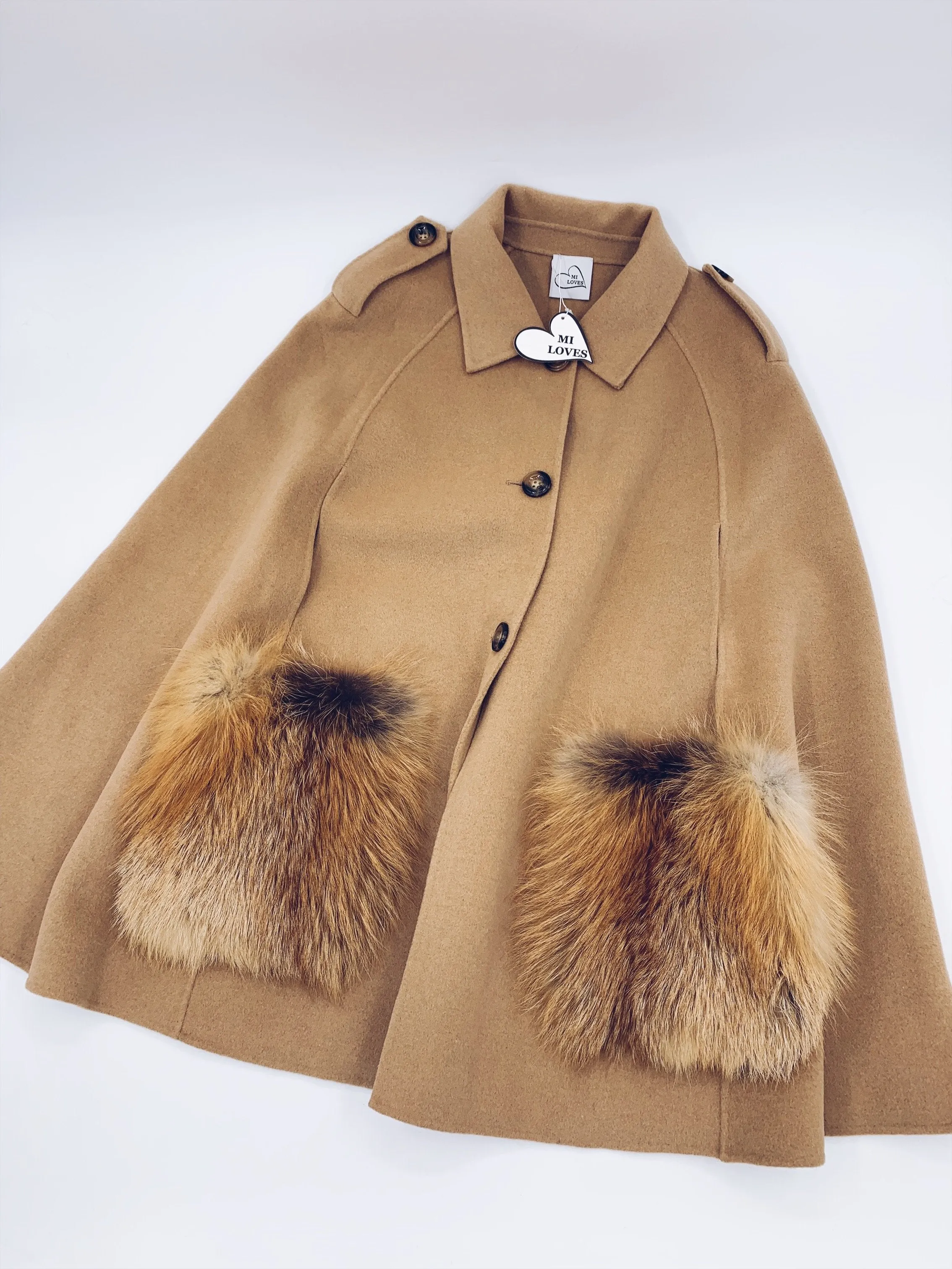 Adult Luxurious Cashmere cape with Fox fur details part of MI LOVES SIGNATURE ELITE COLLECTION