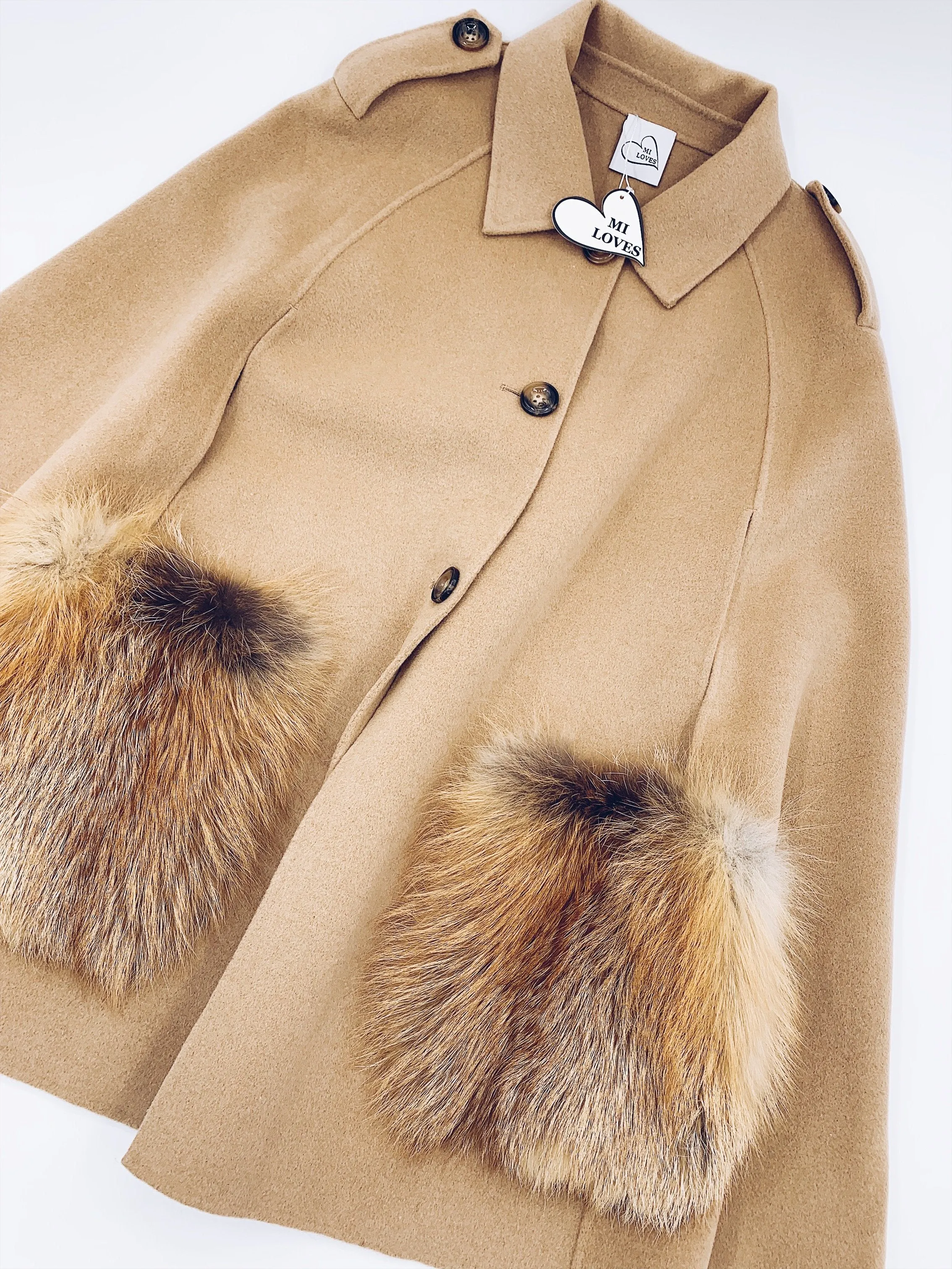 Adult Luxurious Cashmere cape with Fox fur details part of MI LOVES SIGNATURE ELITE COLLECTION
