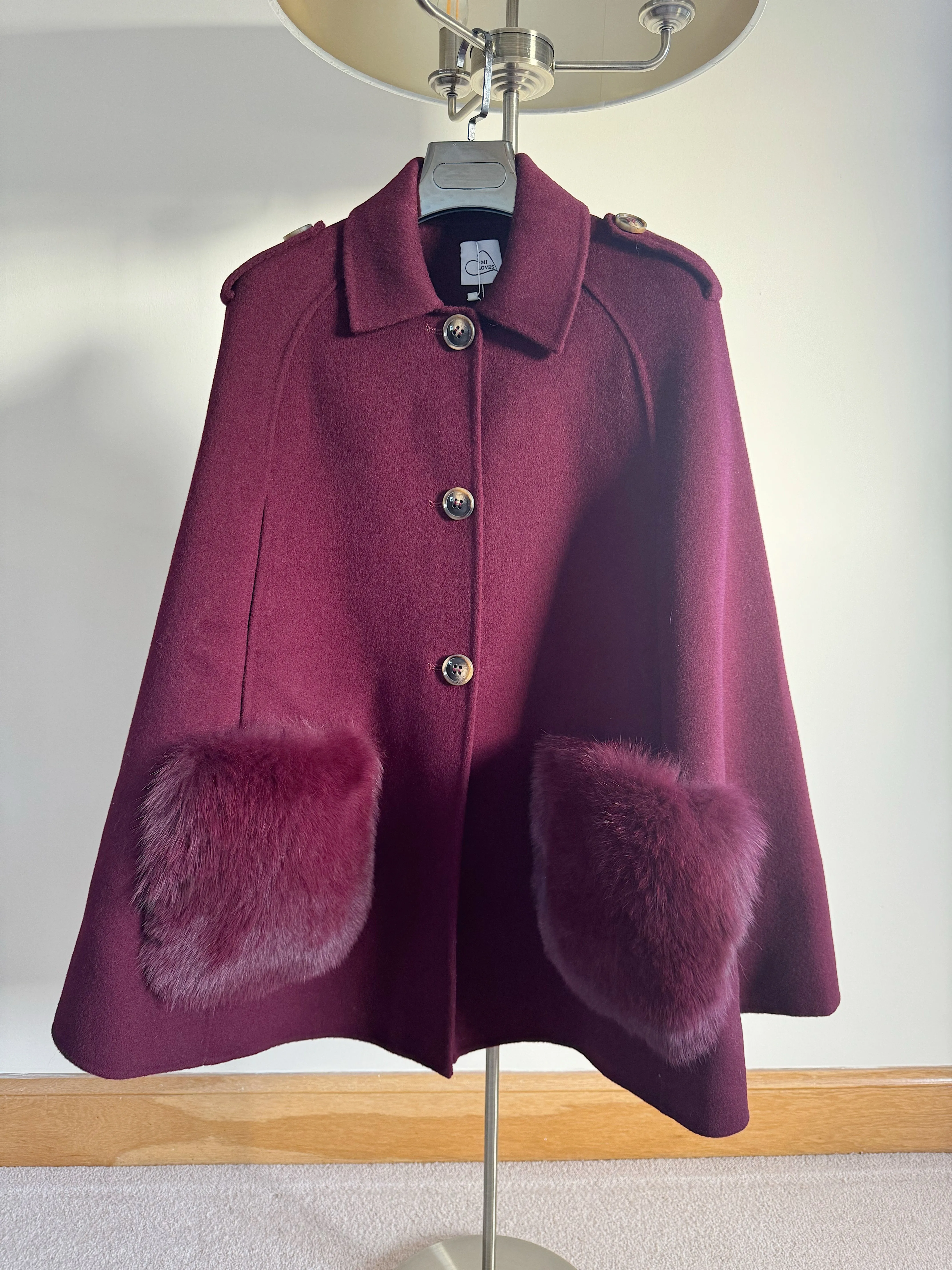 Adult Luxurious Cashmere cape with Fox fur details part of MI LOVES SIGNATURE ELITE COLLECTION