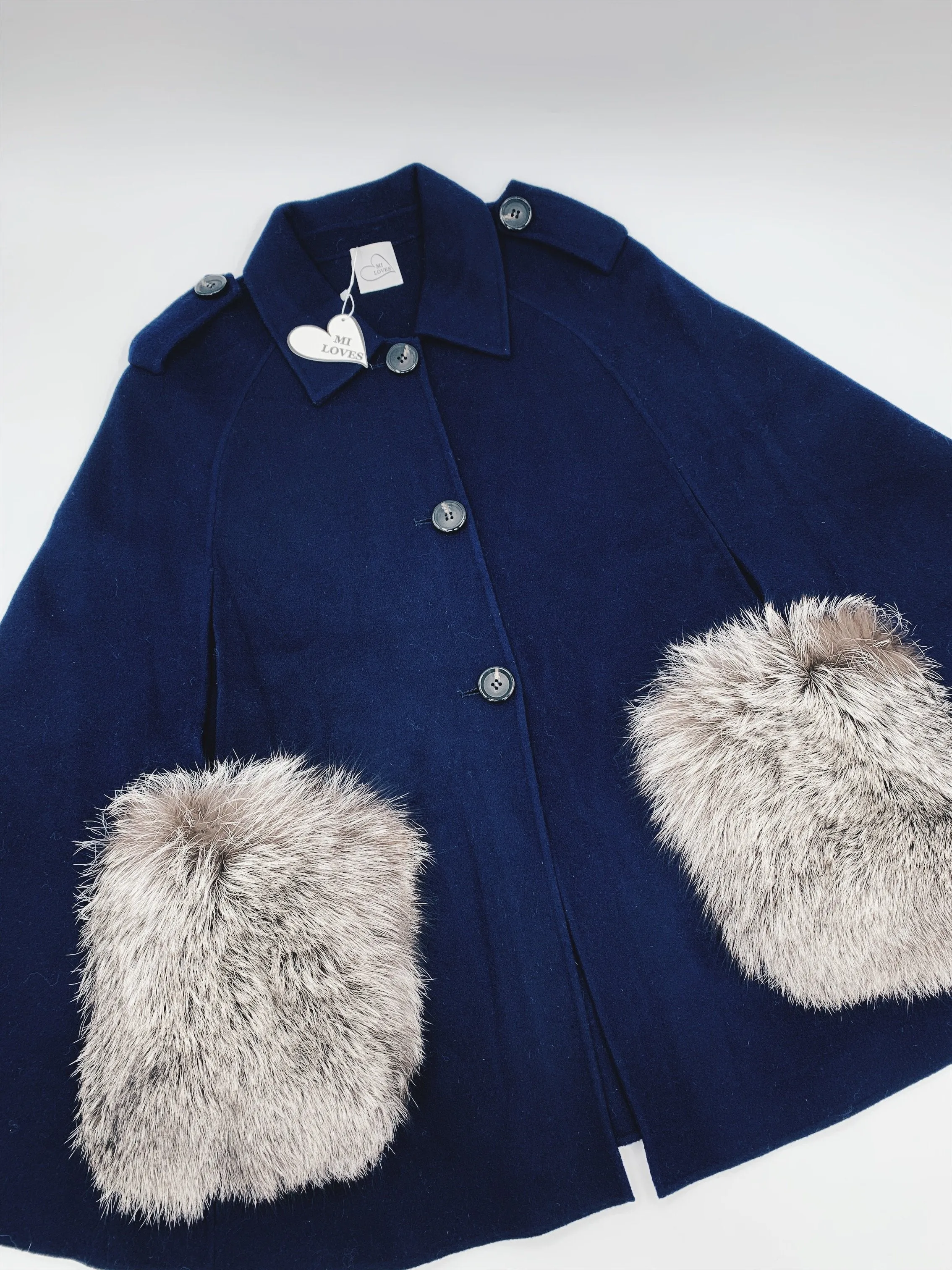 Adult Luxurious Cashmere cape with Fox fur details part of MI LOVES SIGNATURE ELITE COLLECTION