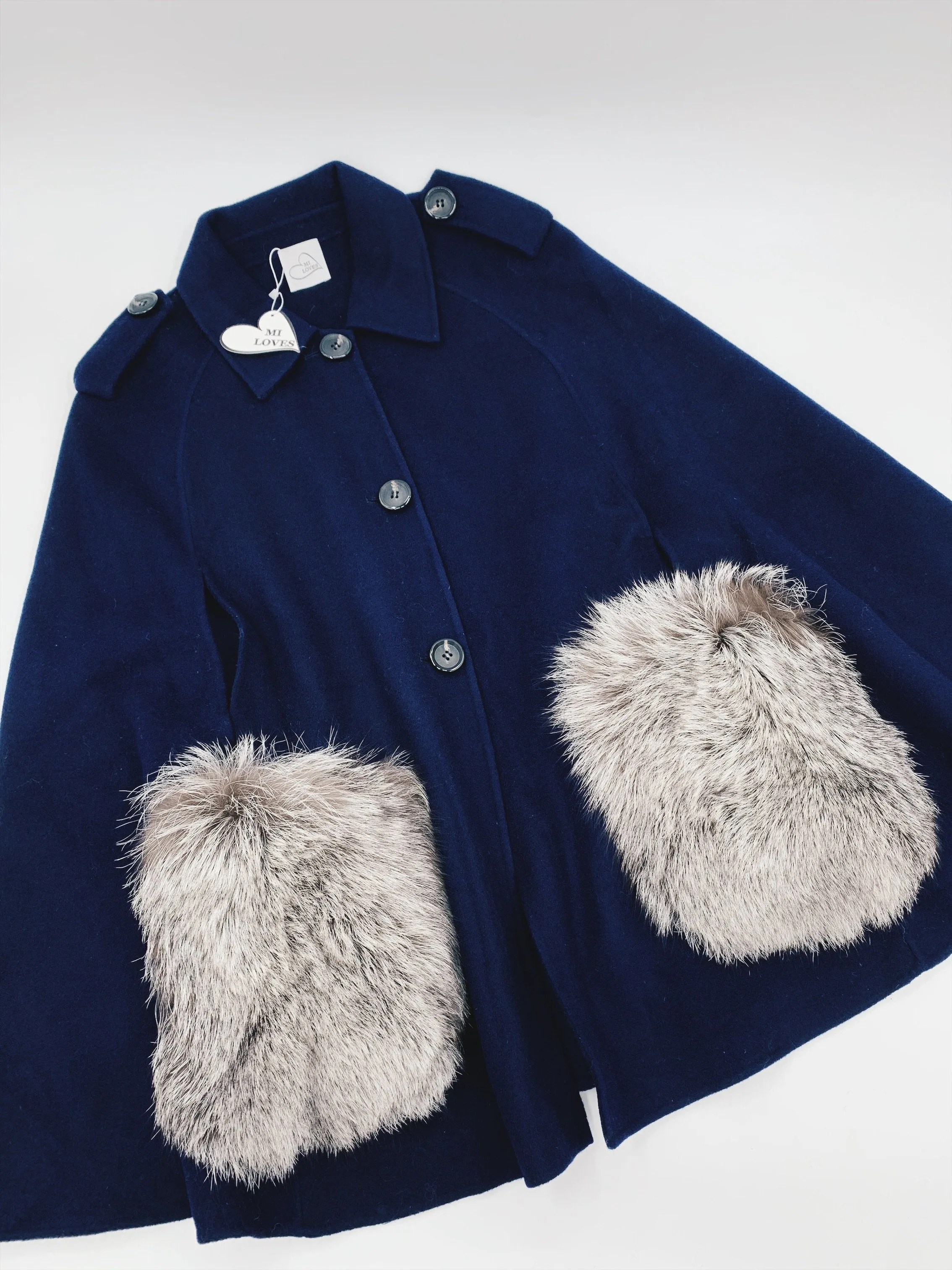 Adult Luxurious Cashmere cape with Fox fur details part of MI LOVES SIGNATURE ELITE COLLECTION