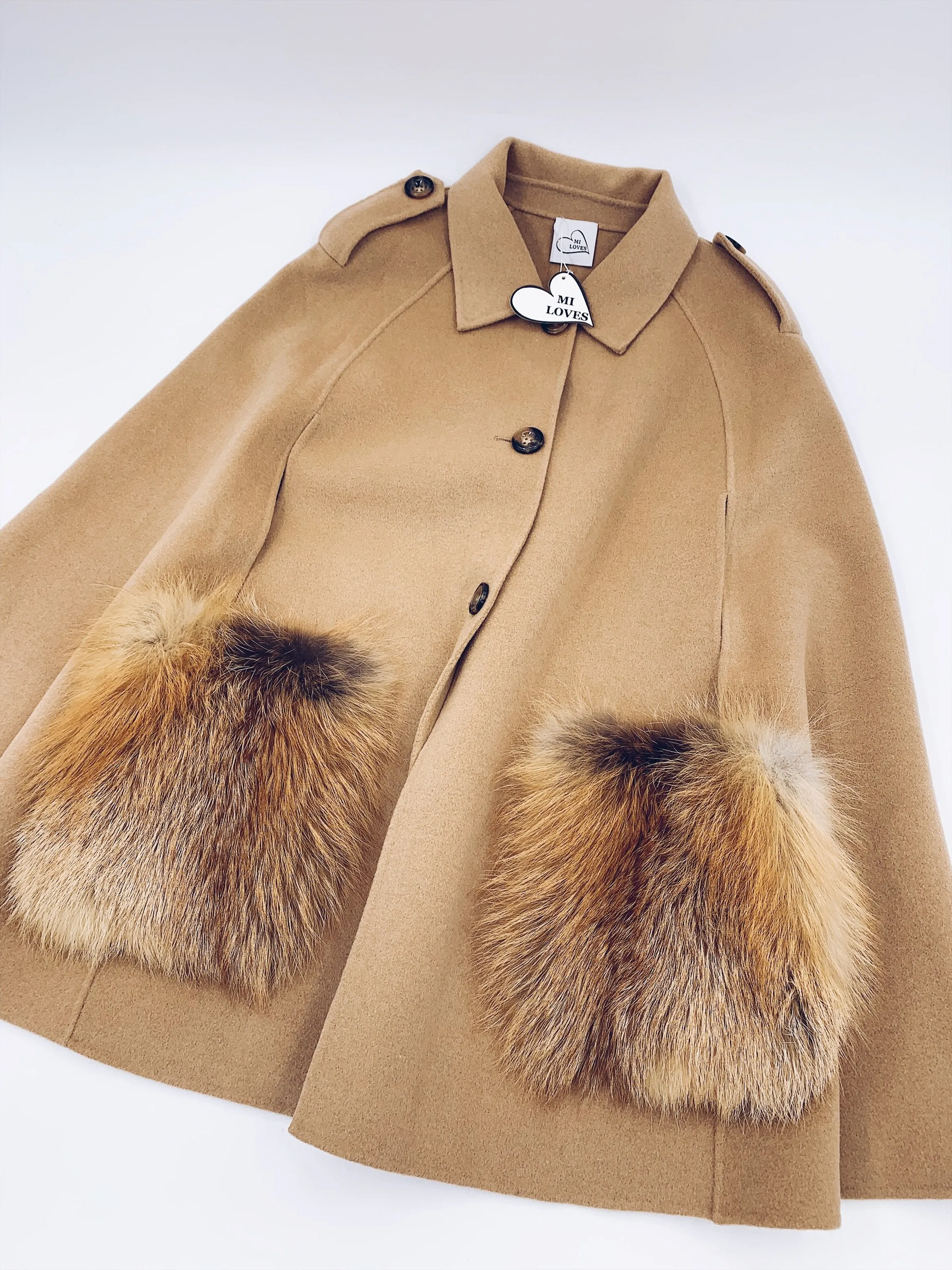 Adult Luxurious Cashmere cape with Fox fur details part of MI LOVES SIGNATURE ELITE COLLECTION