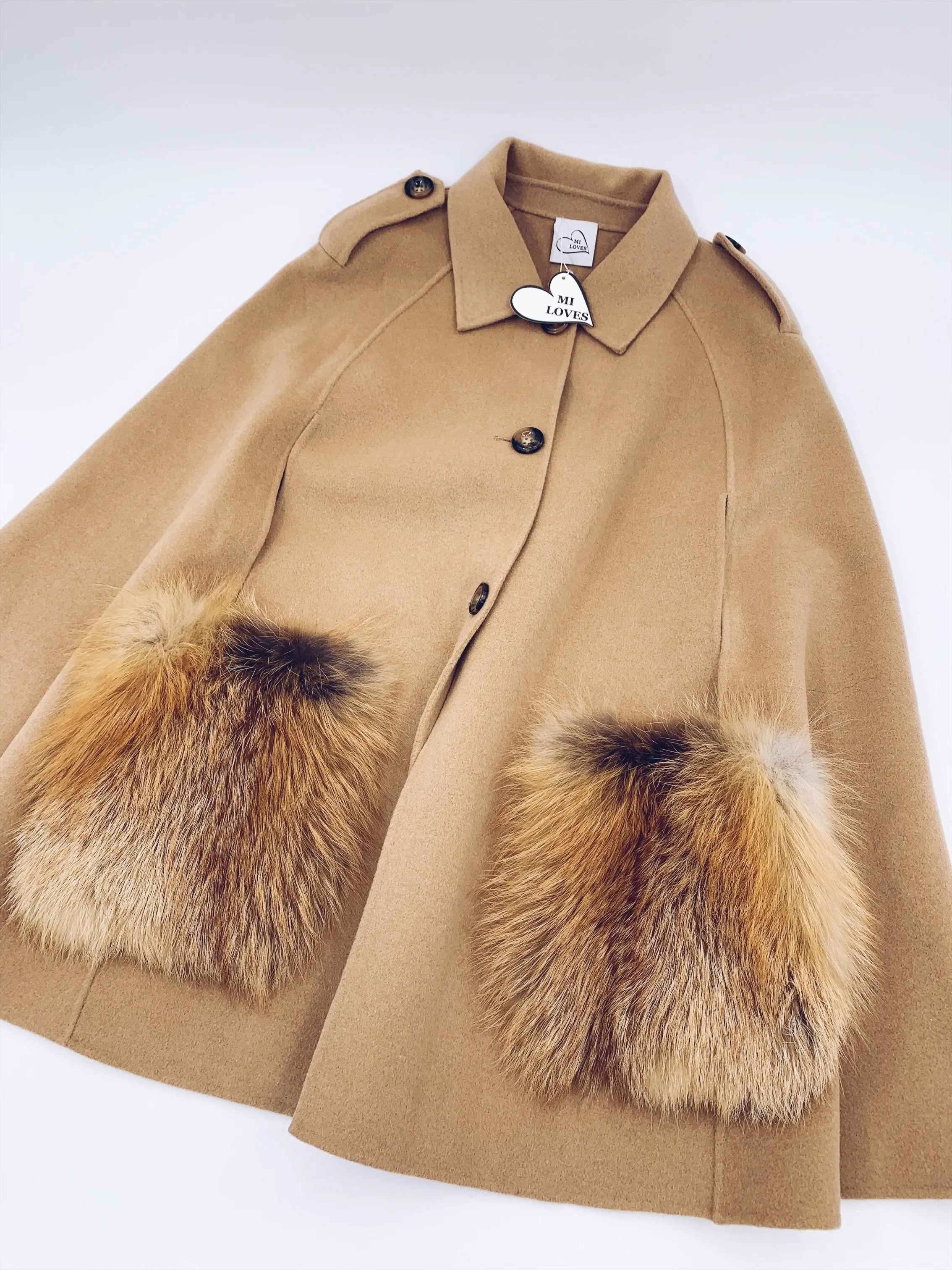 Adult Luxurious Cashmere cape with Fox fur details part of MI LOVES SIGNATURE ELITE COLLECTION