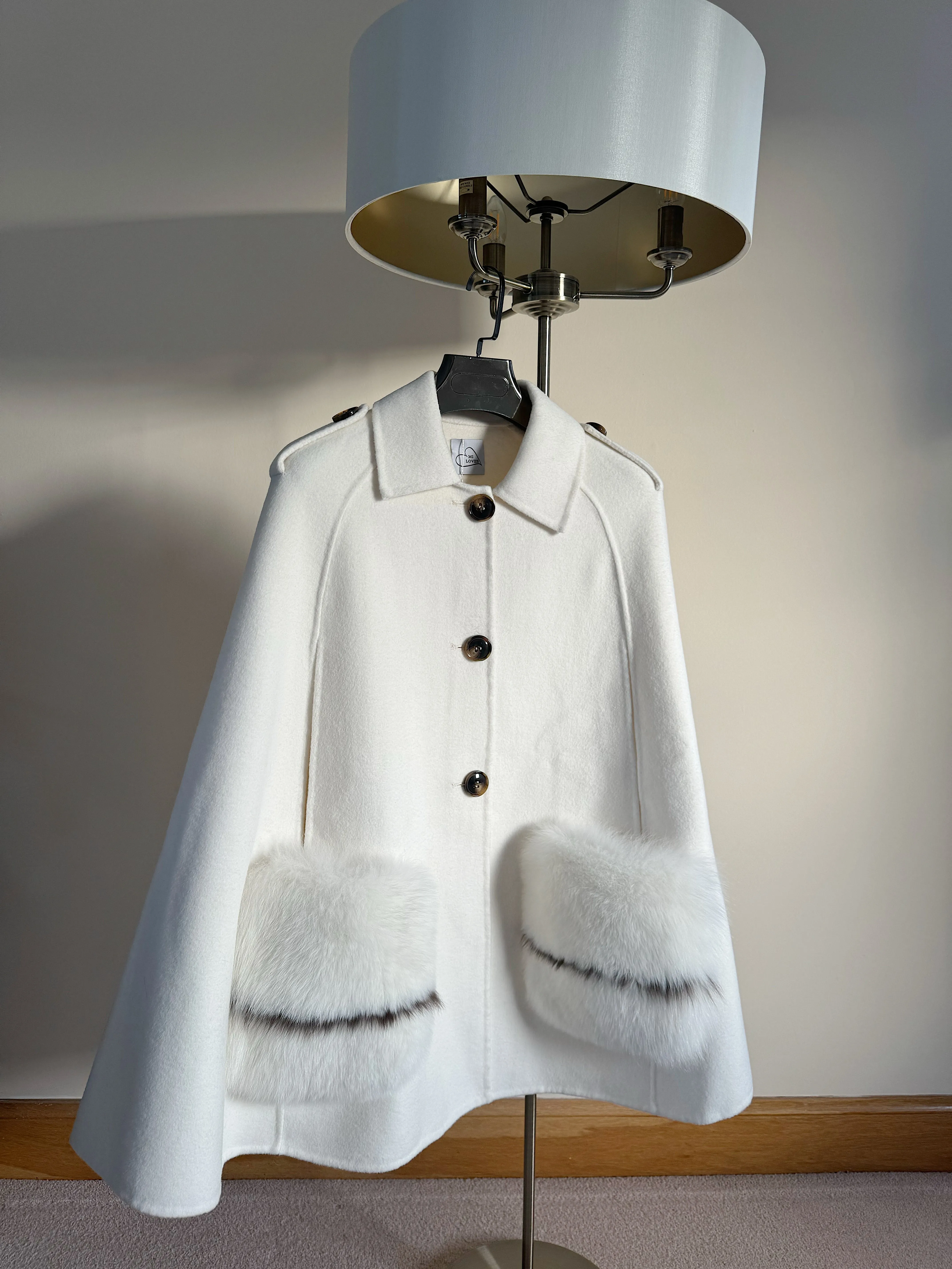 Adult Luxurious Cashmere cape with Fox fur details part of MI LOVES SIGNATURE ELITE COLLECTION