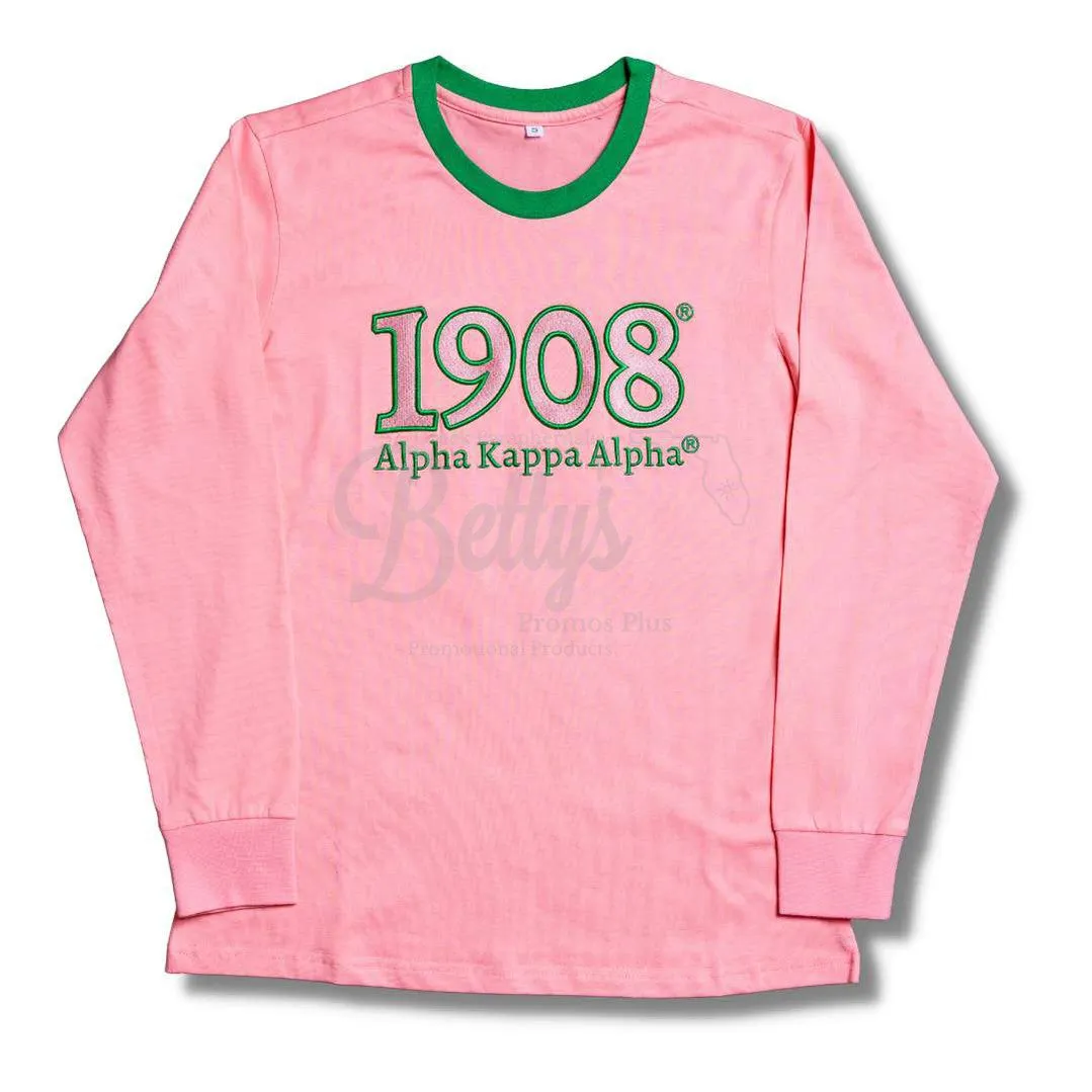 Alpha Kappa Alpha AKA 1908 Embroidered Long Sleeve T-Shirt