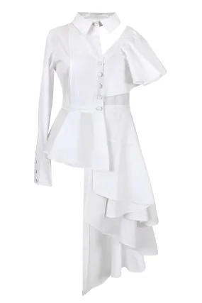 Asymmetric Ruffle Shirt Dress