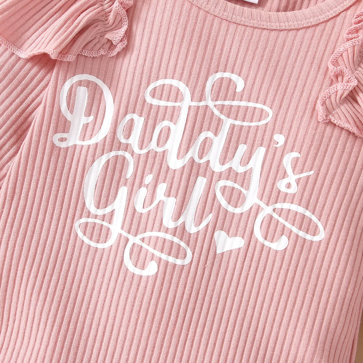 Baby 3pcs Letter Print Ruffle Long-sleeve Ribbed Romper and Floral Shorts Set