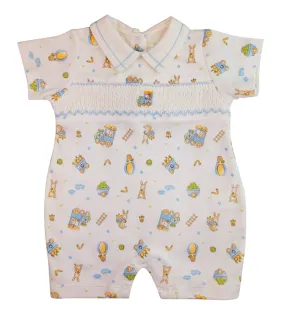 Baby Boy's Bunnies Print Smocked Romper