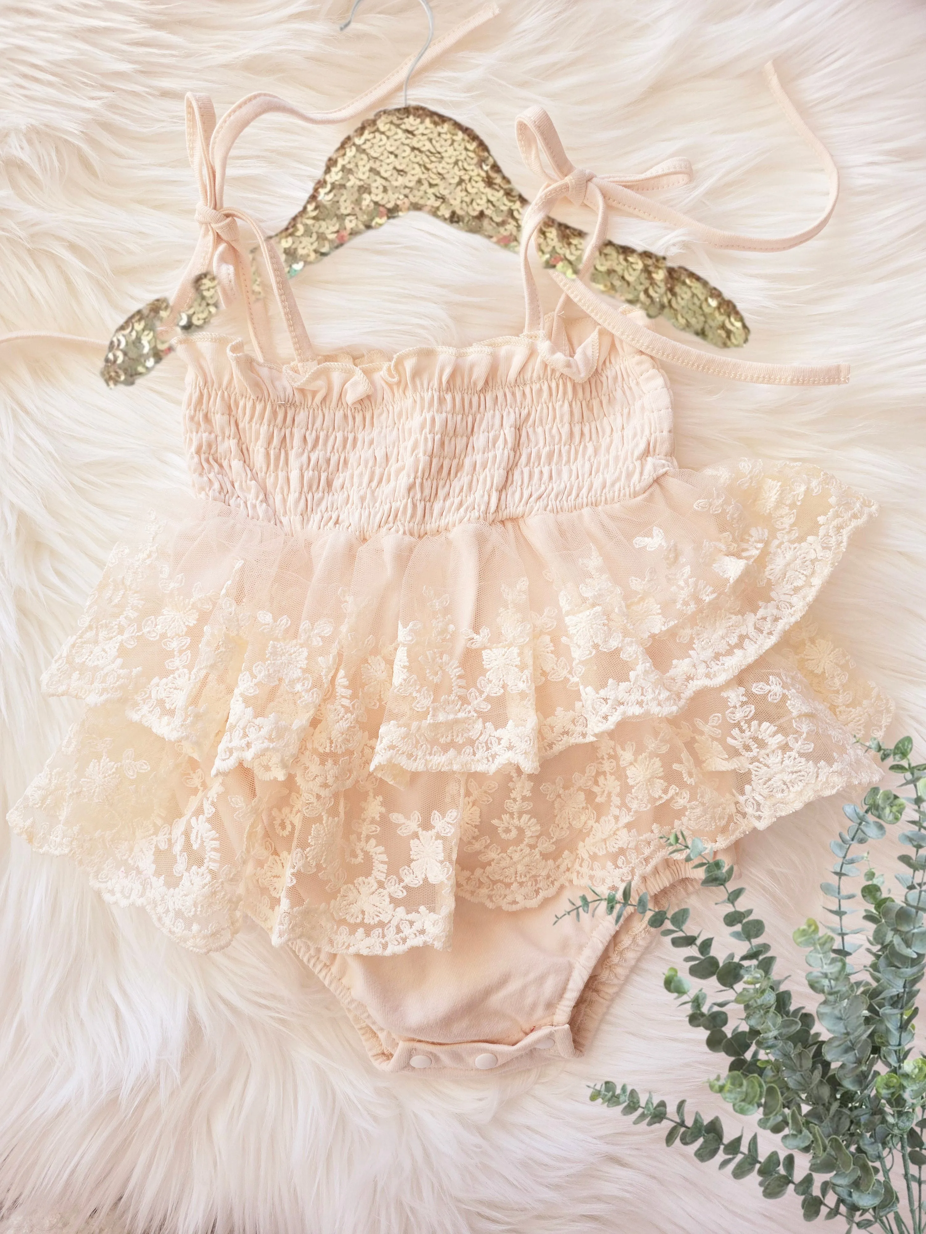 Baby Girl Birthday Peach Accordion Dual-Skirted Lace Romper