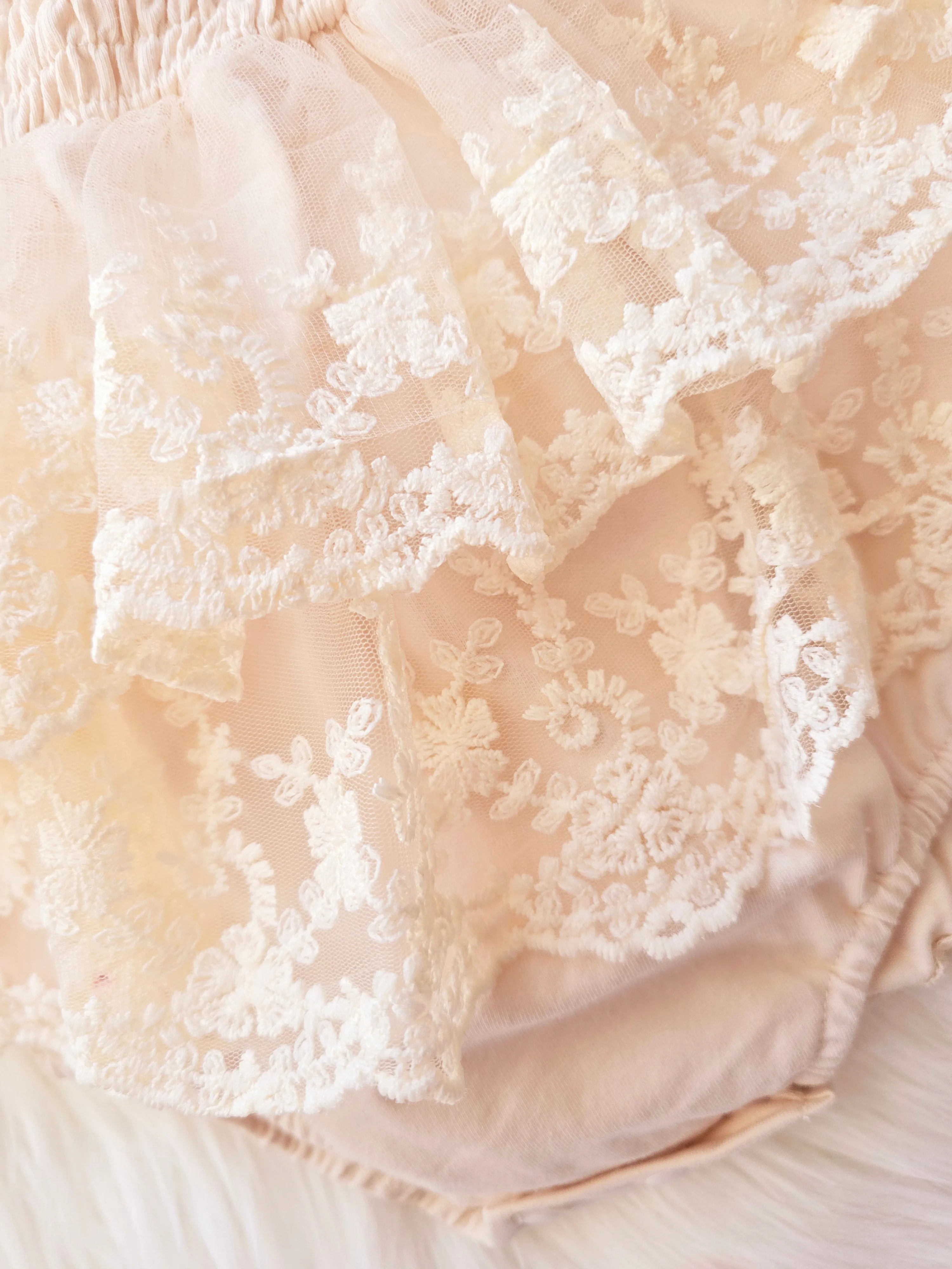 Baby Girl Birthday Peach Accordion Dual-Skirted Lace Romper