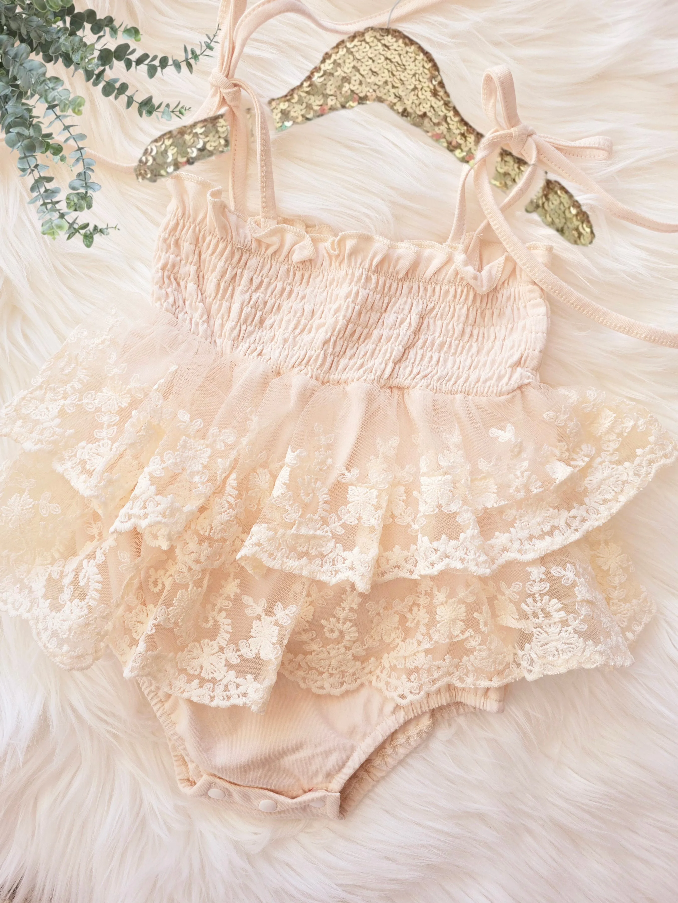 Baby Girl Birthday Peach Accordion Dual-Skirted Lace Romper