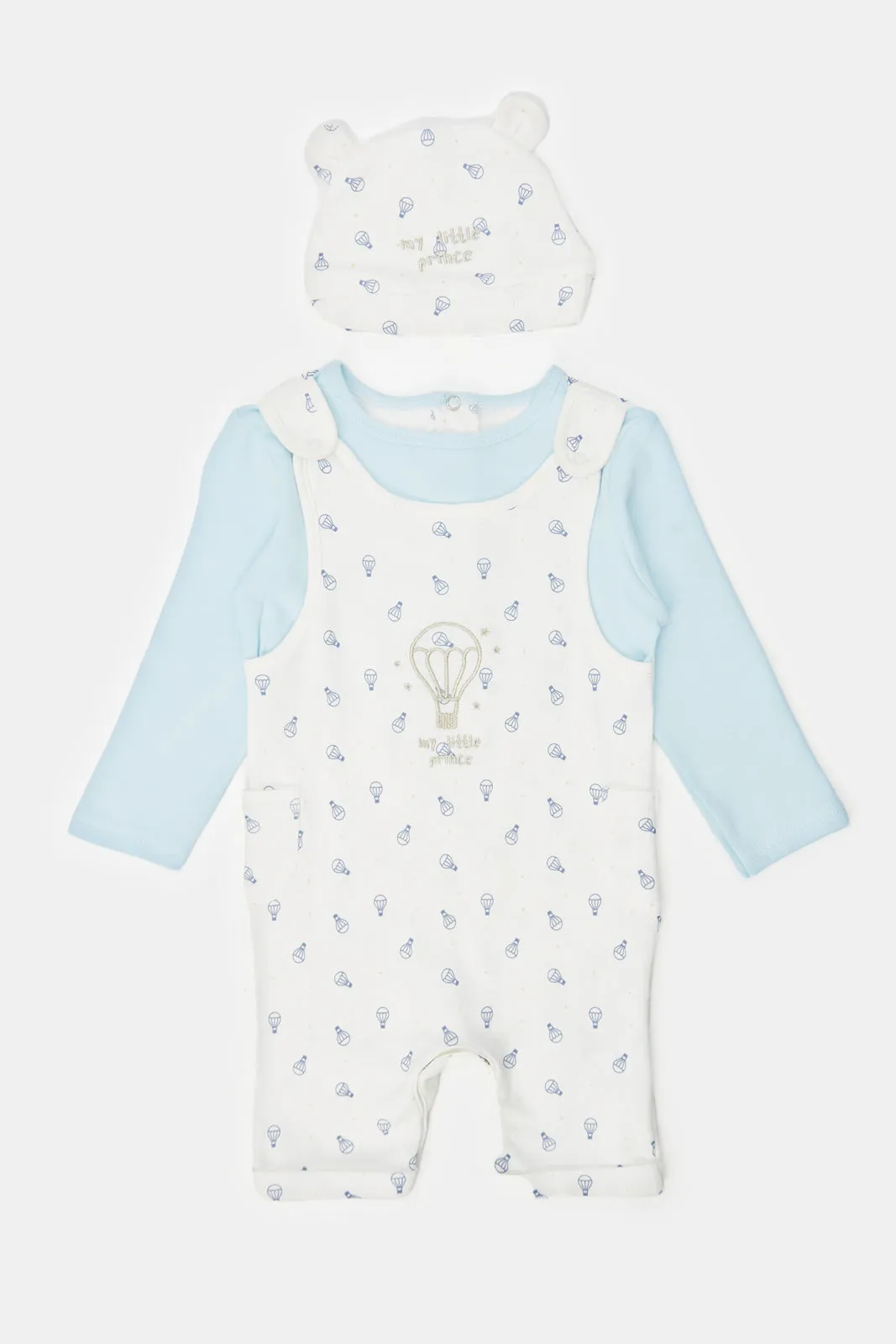 Baby White Mock Romper Sleepsuit And  Hat Set (2 Piece)