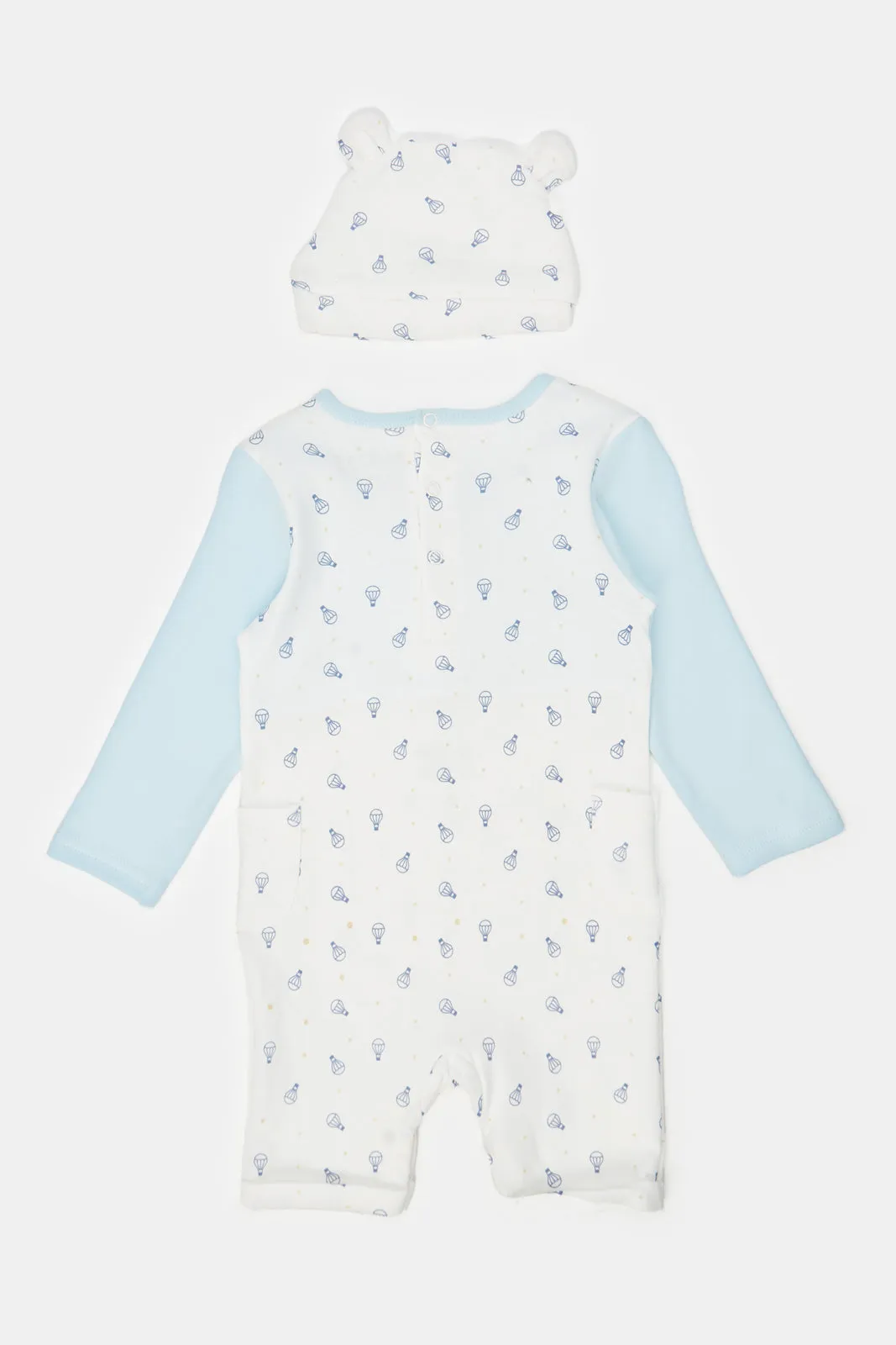 Baby White Mock Romper Sleepsuit And  Hat Set (2 Piece)