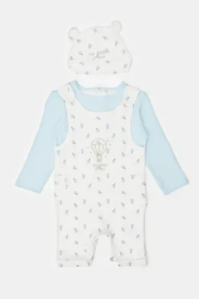 Baby White Mock Romper Sleepsuit And  Hat Set (2 Piece)