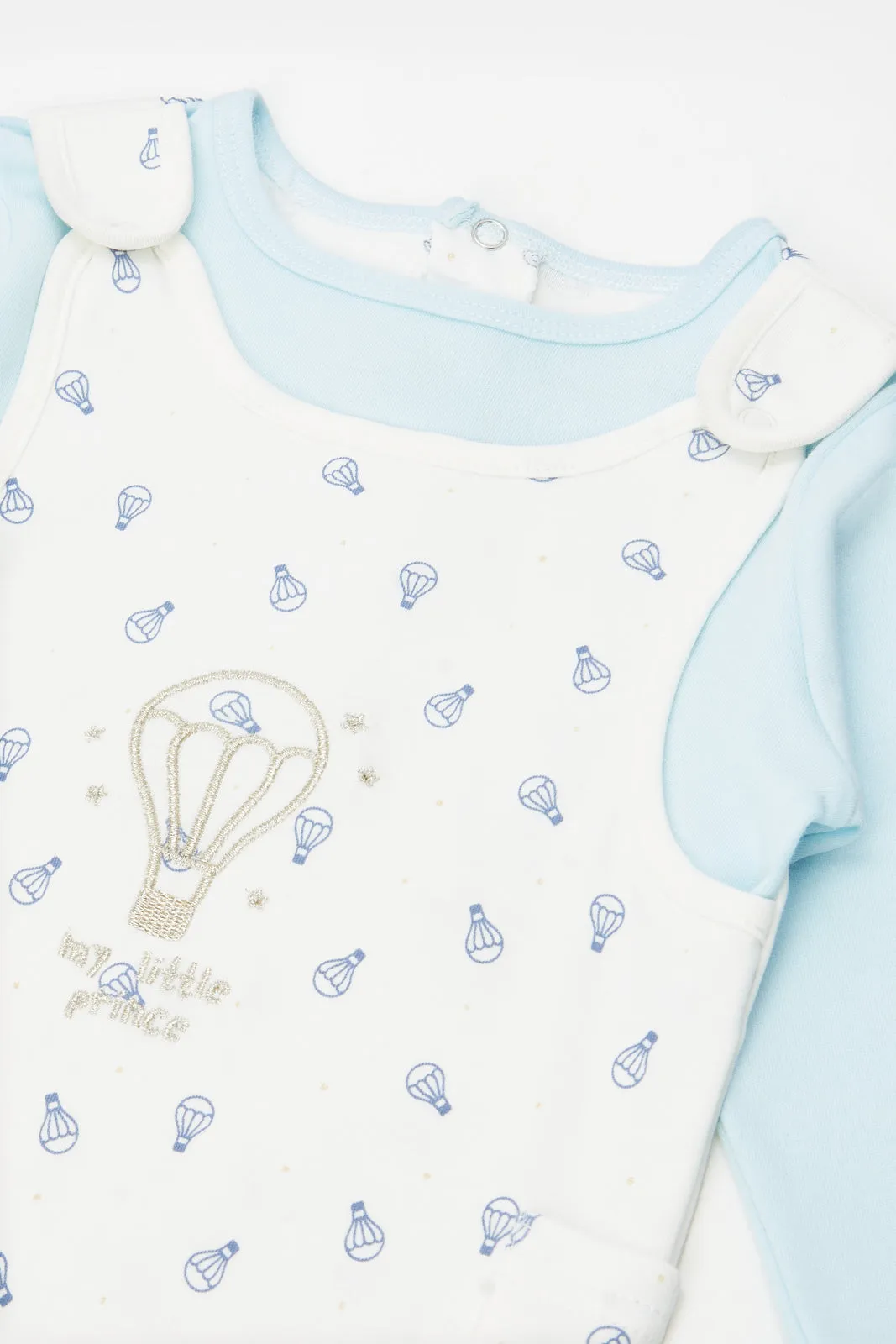 Baby White Mock Romper Sleepsuit And  Hat Set (2 Piece)