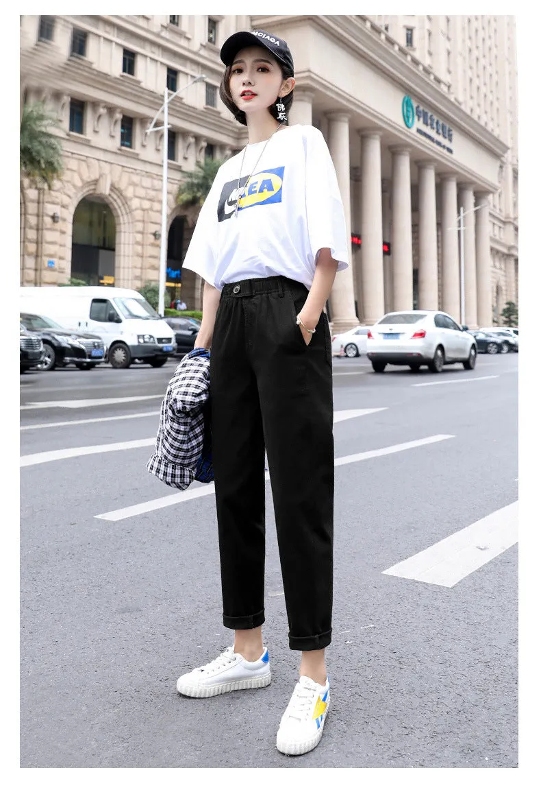 Baggy Pants Women Loose Straight Casual Student Granny Carrot High Waist Harem Pants