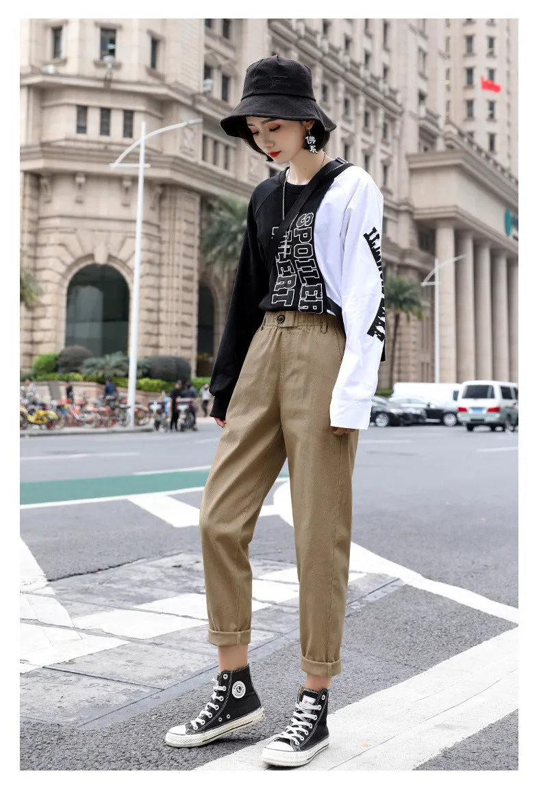 Baggy Pants Women Loose Straight Casual Student Granny Carrot High Waist Harem Pants