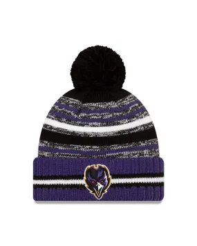 Baltimore Ravens New Era 2021 NFL Sideline - Sport Official Pom Cuffed Knit Hat - Purple/Black