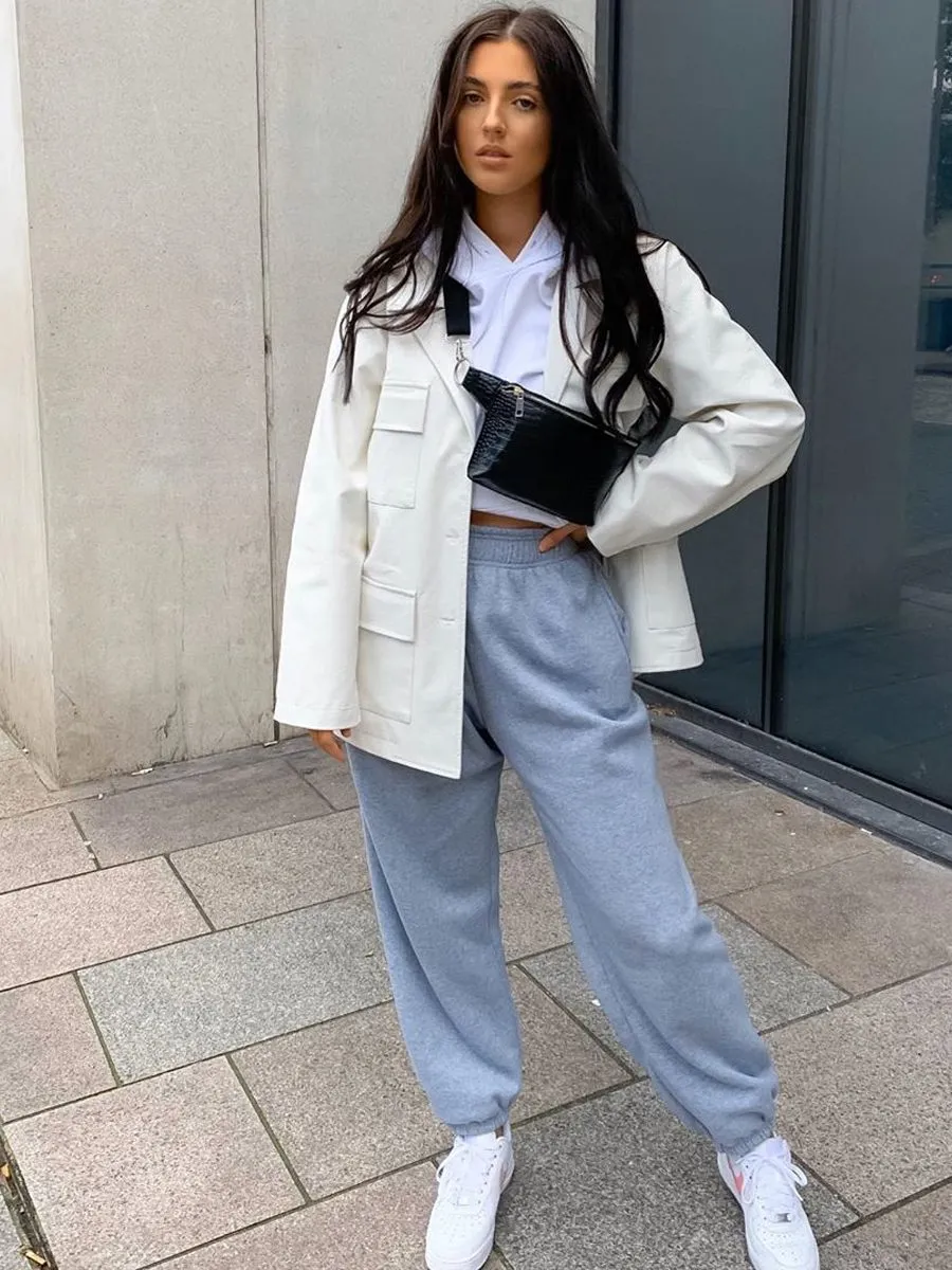 Barbara Oversized Fleece Joggers In Grey