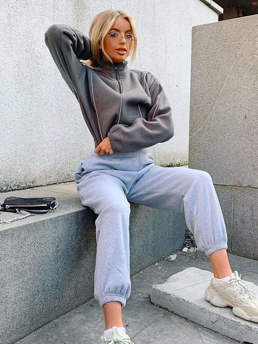 Barbara Oversized Fleece Joggers In Grey