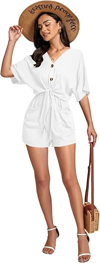 Black Knit Loose Sleeve Button Up Shorts Romper